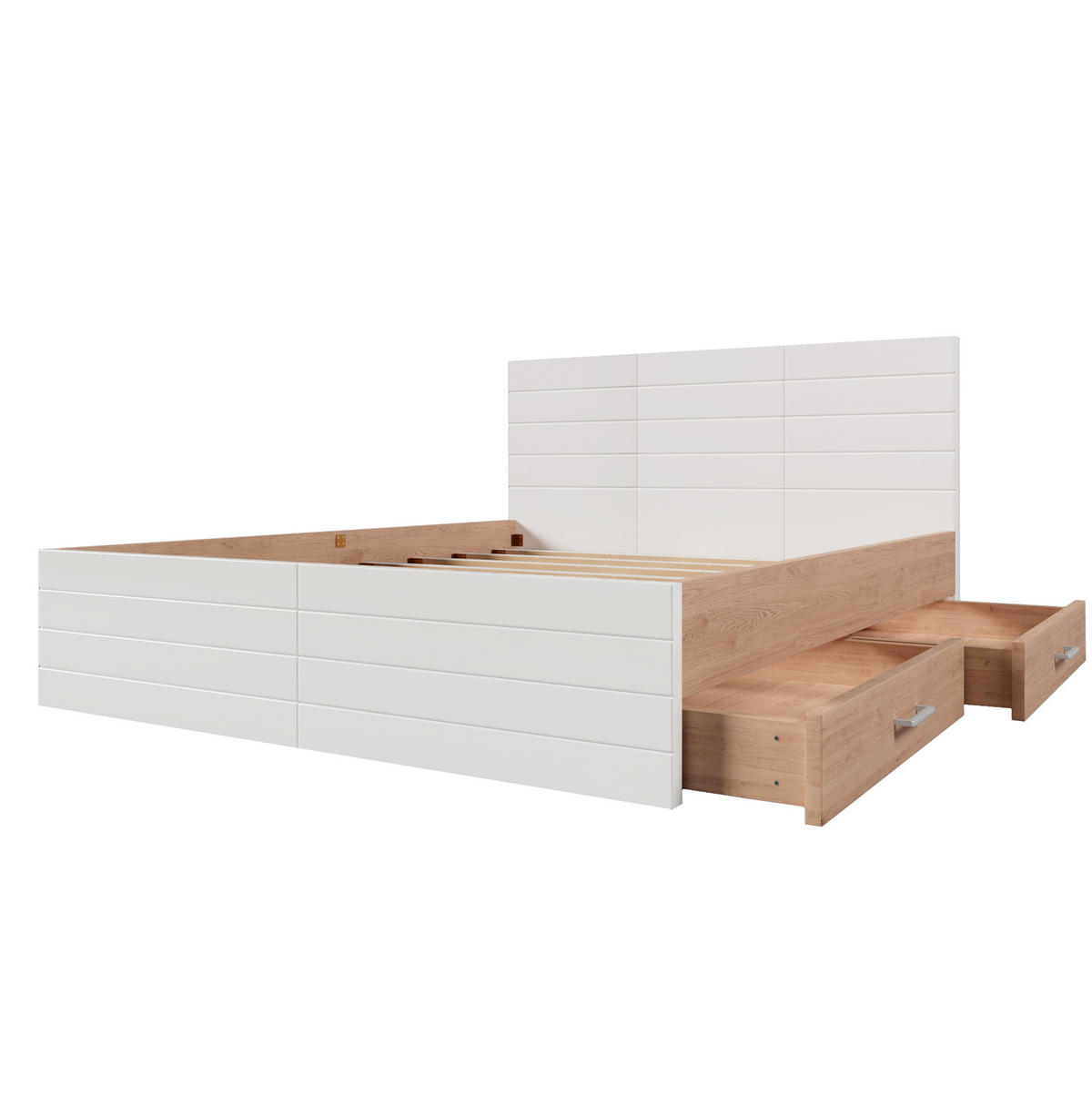 BETT 160/200 cm in Weiß/Eiche mit 2 Schubladen und Matratze - Weiß, Holzwerkstoff (160/200cm) - Flora Grace