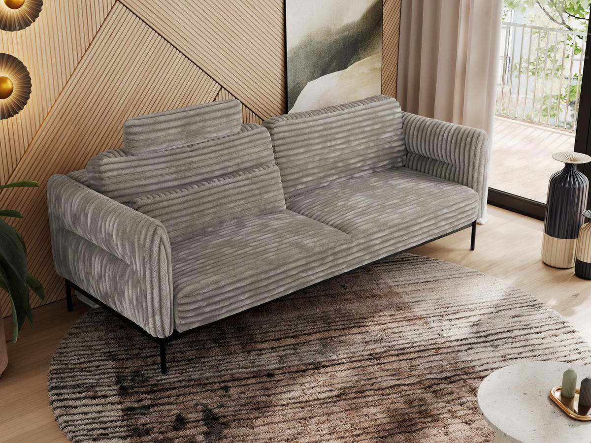 SOFA SALENTO Hellbraun Cord - Hellbraun/Schwarz, Textil/Metall (221/82/101cm) - MKS