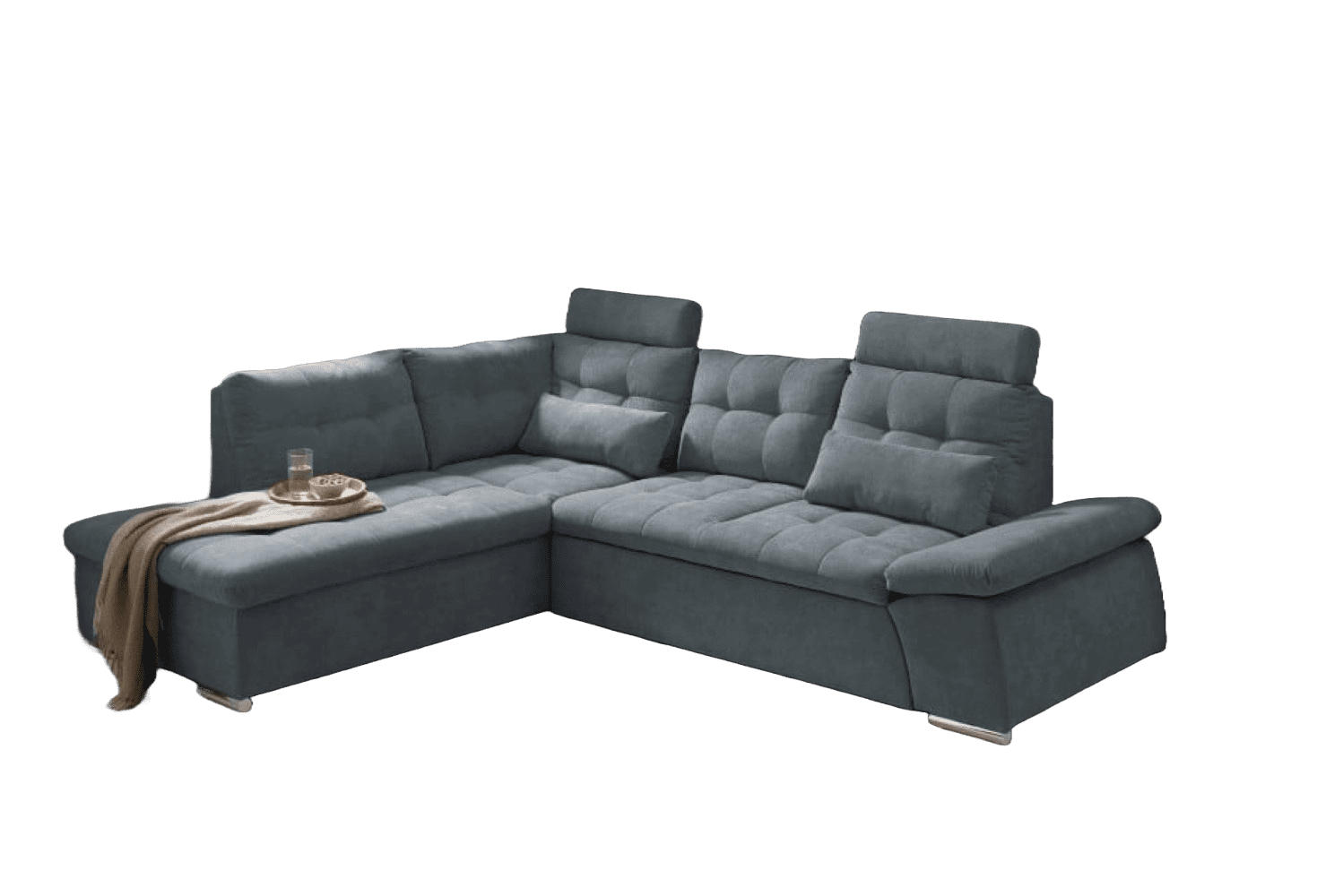 ECKSOFA mit Schlaffunktion, Bettkasten und verstellbarer Armlehne - Chromfarben/Anthrazit, Textil (260/219cm) - ed exciting design