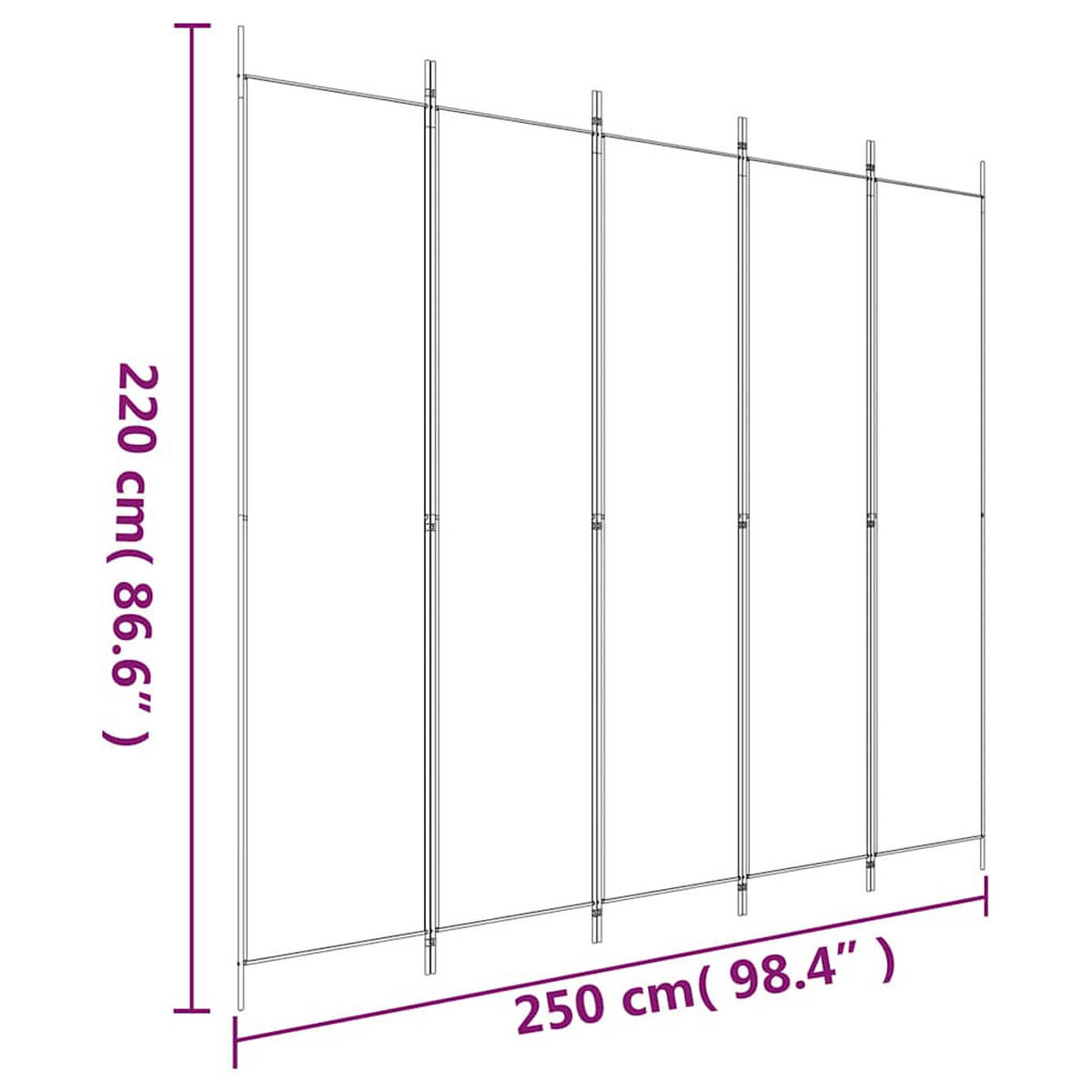 PARAVENT 5-teilig Schwarz 250/220 Cm Stoff - Schwarz, Textil (250/220/0.1cm) - vidaXL