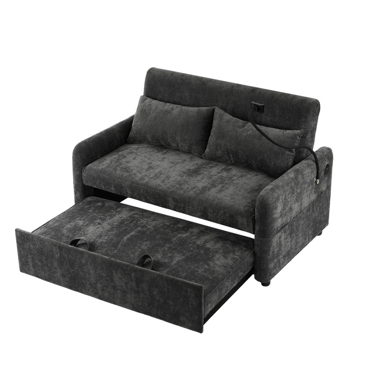 KAUČ od chenille tkanine, 129/163/81 cm siva, na razvlačenje s USB - siva, tekstil (129/81/76cm) - BEAOK
