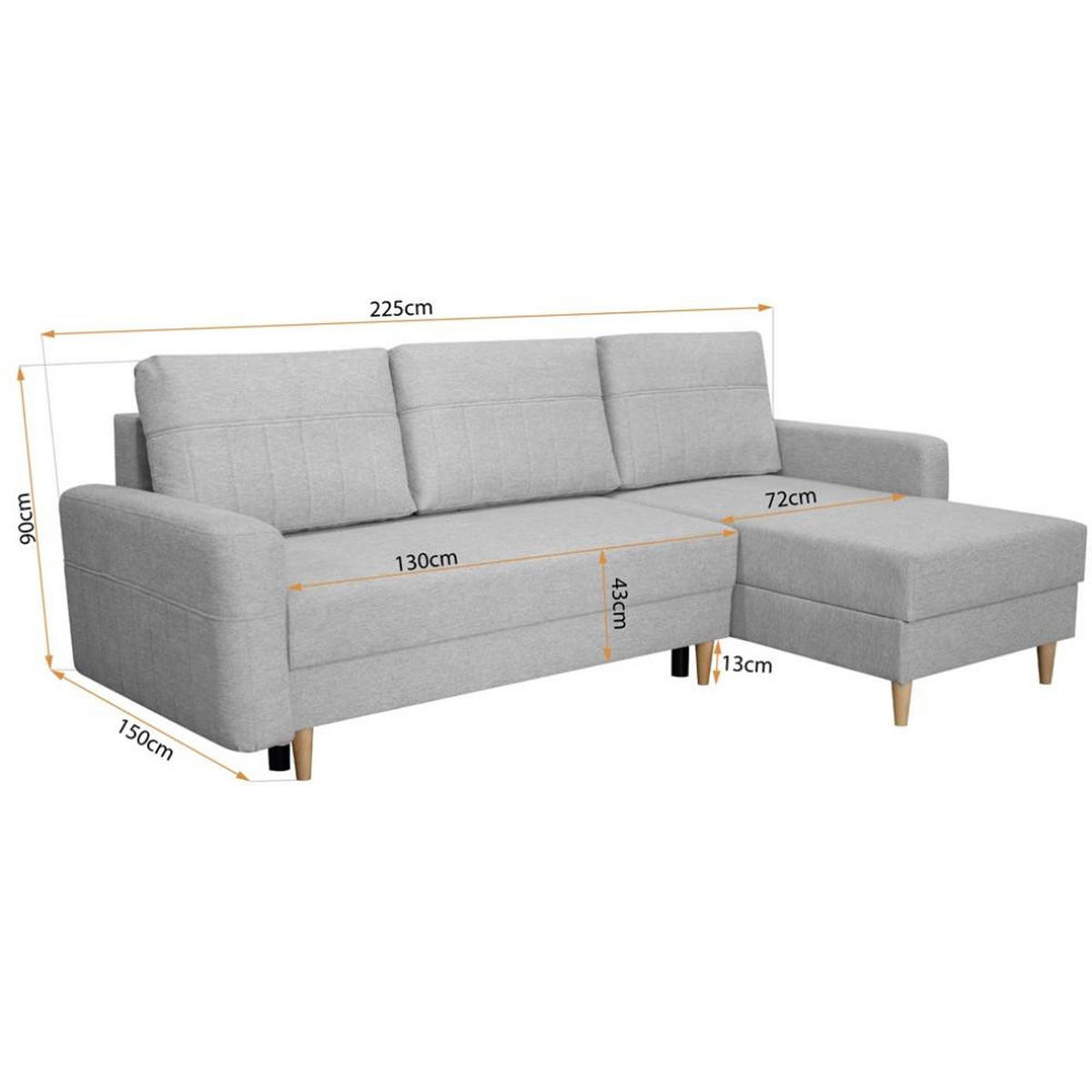 ECKSCHLAFSOFA Vega mit Universelle Ottomane Cappuccino - Cappuccino, Textil (225/150cm) - Beautysofa