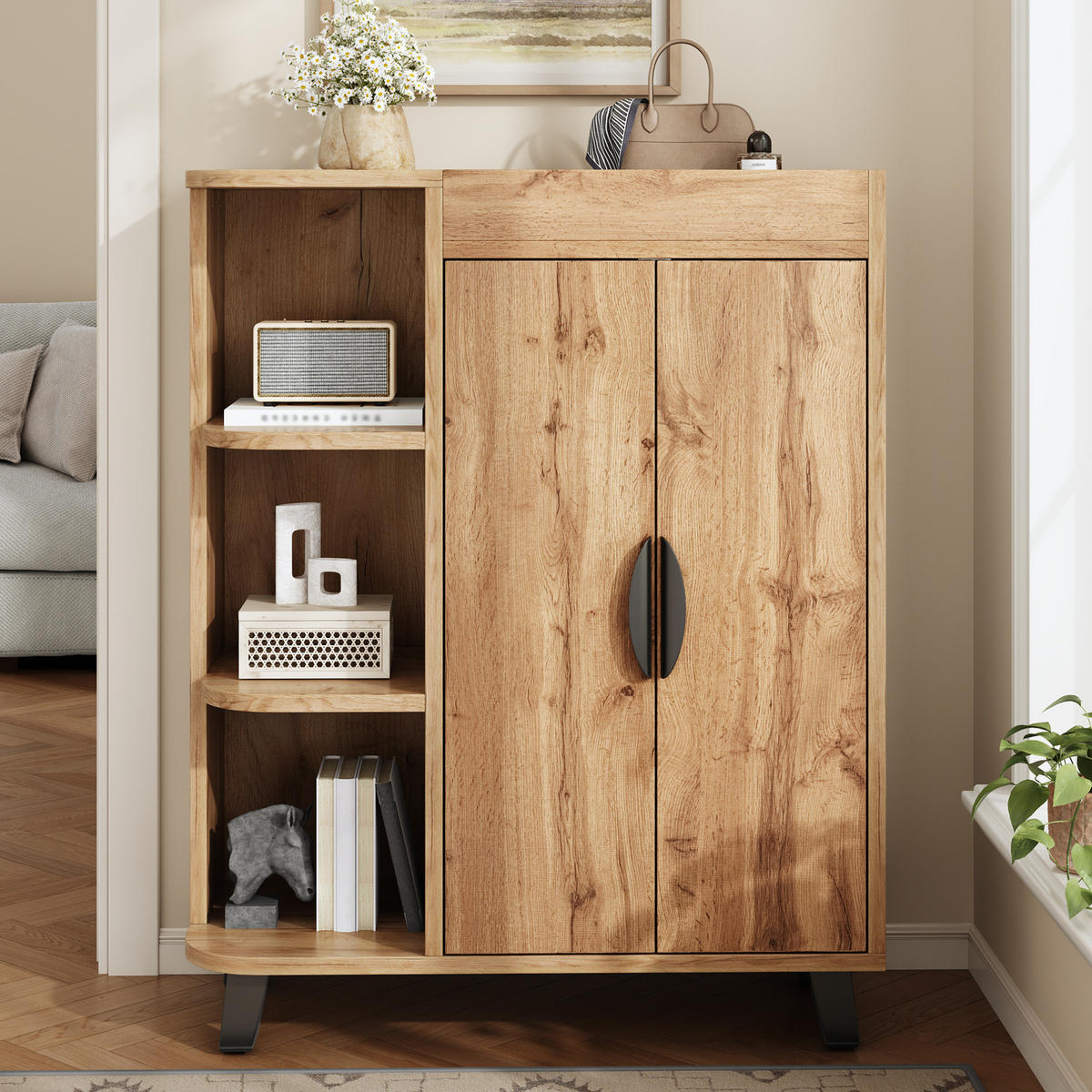 SCHUHSCHRANK schmal 80 x 32 x 99 cm Holzoptik Natur - Naturfarben, Holzwerkstoff (32/99/80cm) - Beauniv
