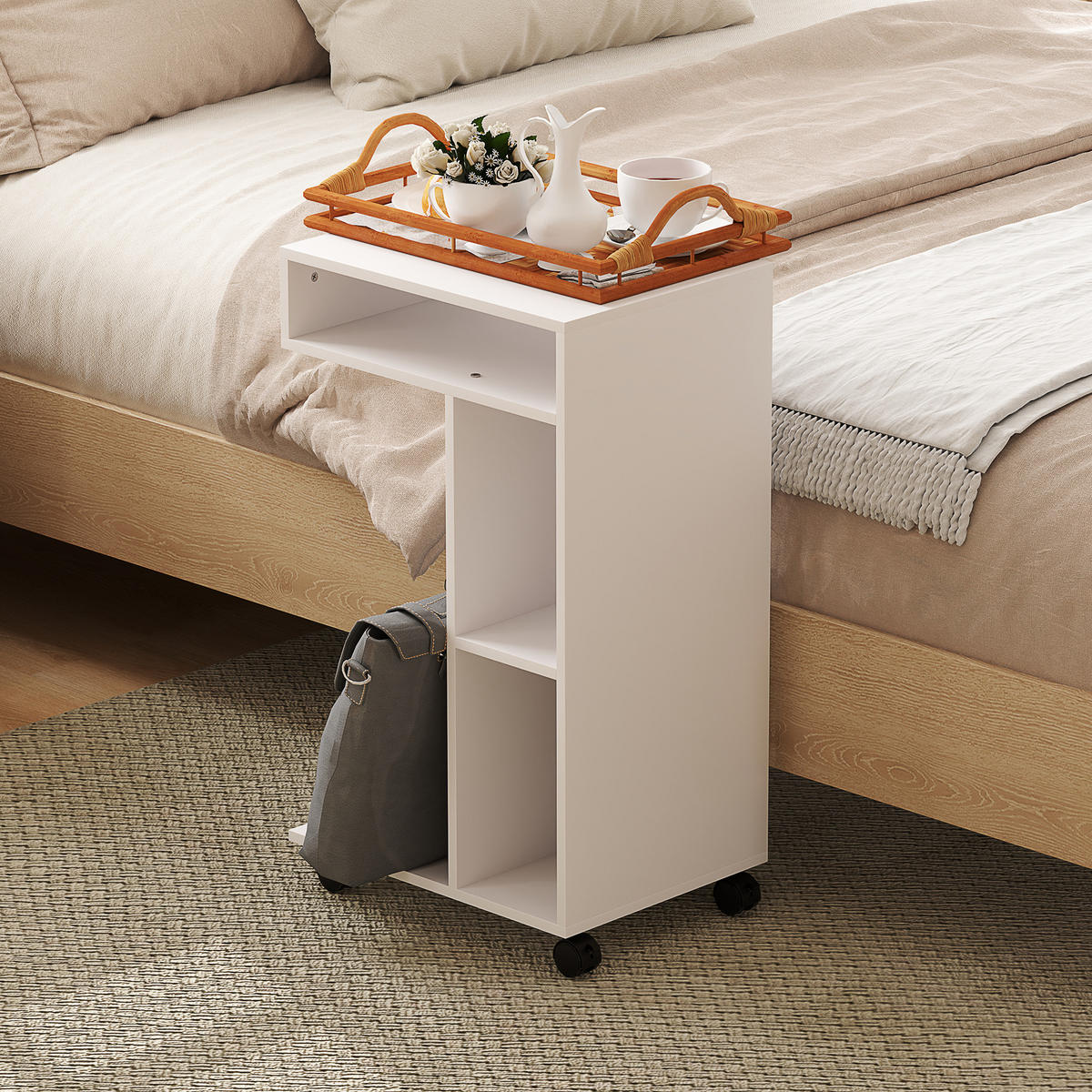 BEISTELLTISCH Couchtisch mit Rollen, Weiß - Weiß, Holzwerkstoff (30/40/69cm) - HOMCOM