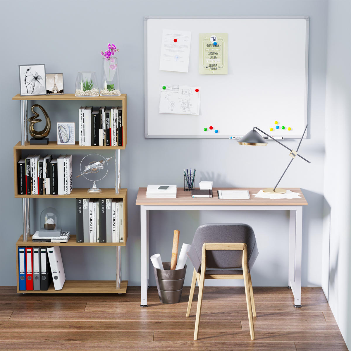 COMPUTERTISCH Eichefarben und Weiß mit Metallgestell 120/60/76 cm - Weiß, Holzwerkstoff (60/120/76cm) - PANGIVO