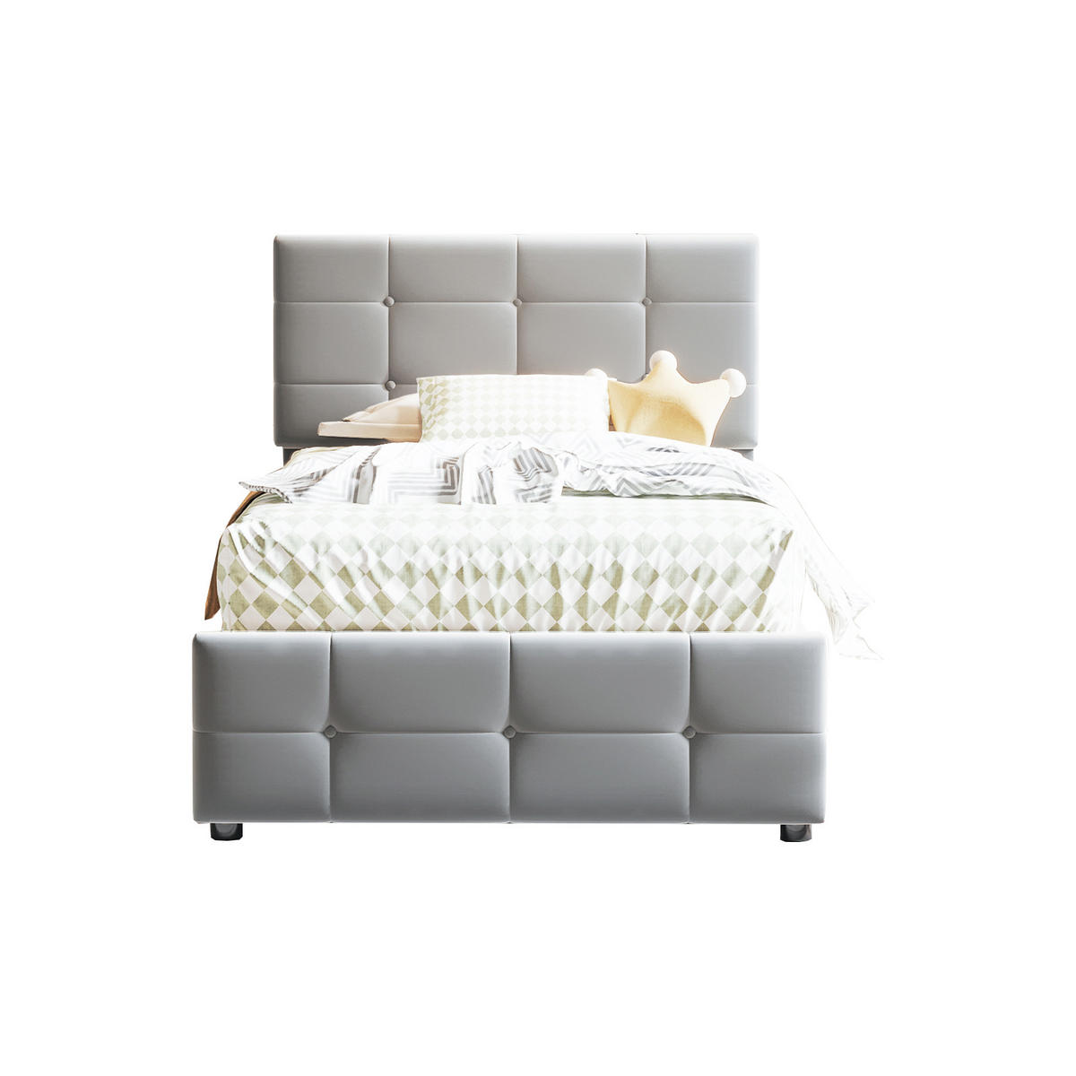 KINDERBETT 90/200 cm mit hydraulischem Stauraum und höhenverstellbarem Kopfteil Grau - Grau, Textil (90/200cm) - OKWISH