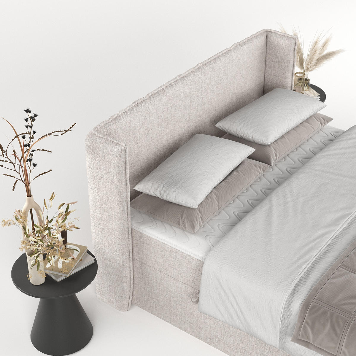 BOXBETT Viva 140/200 cm Hellbeige im Neve Stoff - Sandfarben/Schwarz, Holz/Holzwerkstoff (140/200cm) - AltaBeds