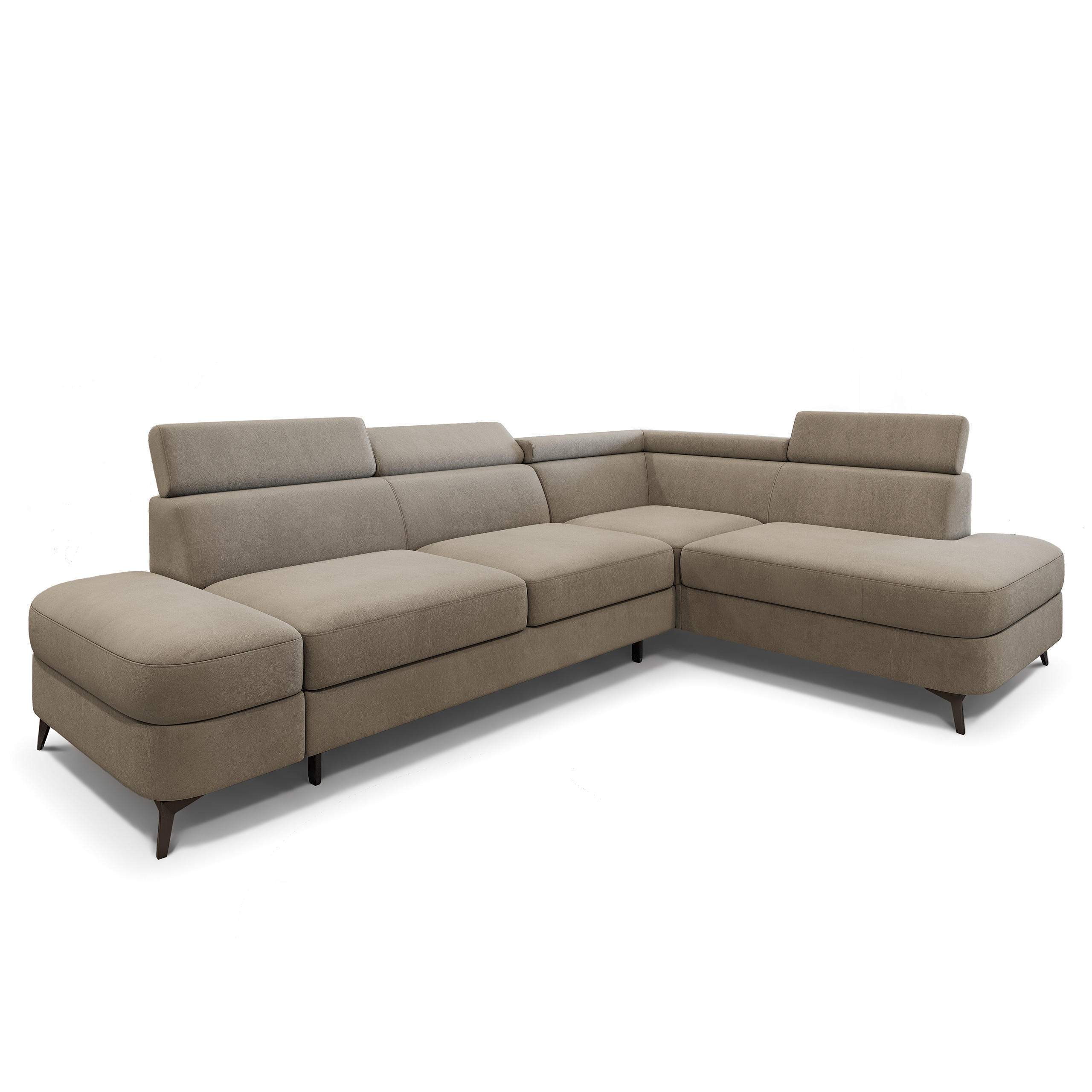 ECKSOFA AVISE MV R-S Beige Velours-Stoff mit Schlaffunktion - Beige, Holzwerkstoff/Textil (268/195cm) - MASSENO