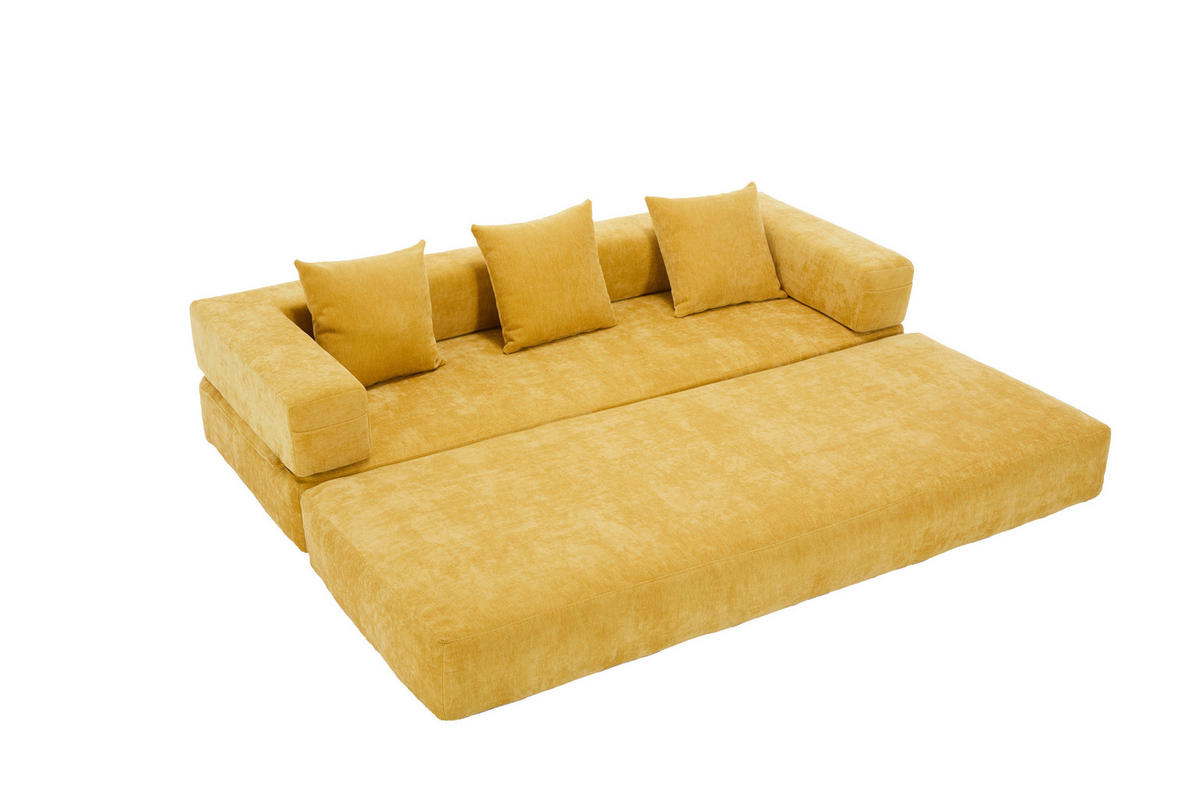 SCHLAFSOFA 198/79/60 cm Senfgelb mit Aufbewahrungstaschen - Gelb, Textil (198/60/79cm) - Oxeza