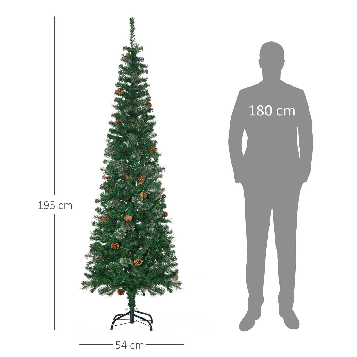 KÜNSTLICHER Weihnachtsbaum, 195 cm Christbaum mit 556 Spitzen für Weihnachten - Grün, Kunststoff/Metall (195cm) - HOMCOM