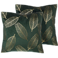 DEKOKISSEN 2er-Set Dunkelgrün 45/45 cm Freesia - Dunkelgrün, Textil (45/45cm) - Beliani