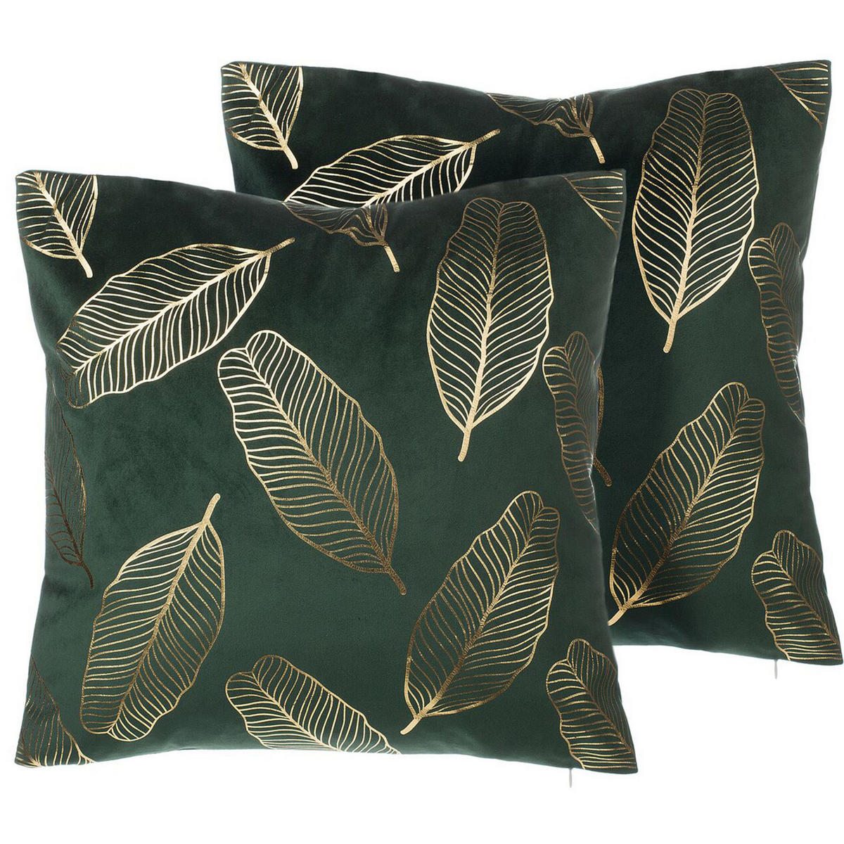 DEKOKISSEN 2er-Set Dunkelgrün 45/45 cm Freesia - Dunkelgrün, Textil (45/45cm) - Beliani