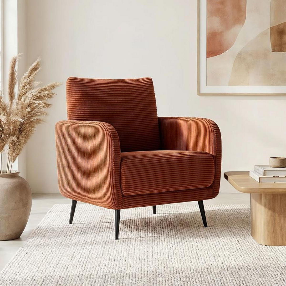 DESIGNER-SESSEL Emma aus Cord in Terrakotta - Rotbraun/Terracotta, Holz/Holzwerkstoff (71/81/75cm) - Sicaan