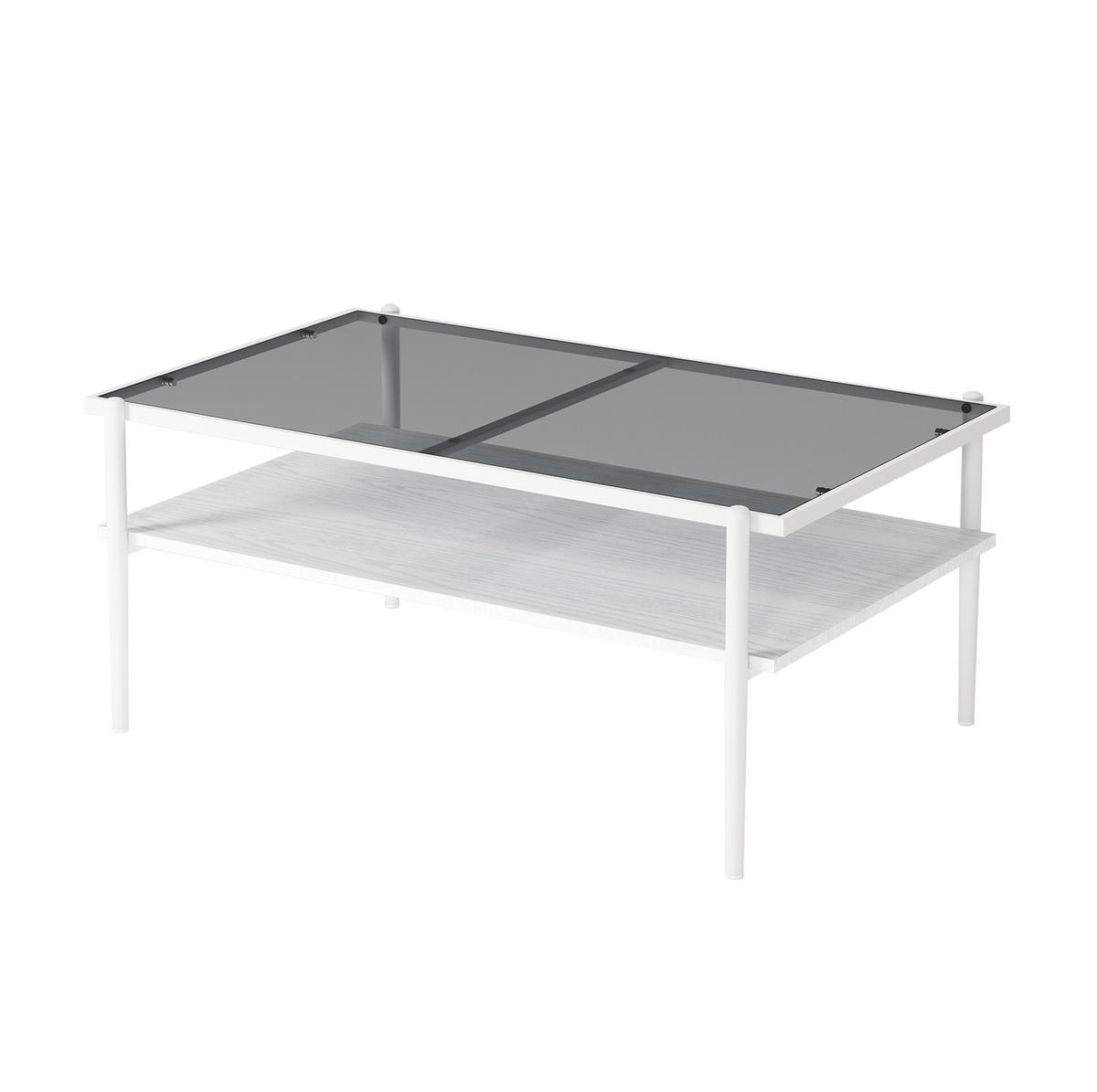 COUCHTISCH aus MDF und Glas in 97.5x61.5x45 cm Weiß mit Stauraum - Weiß, Glas (97.5/61.5/45cm) - Modfu
