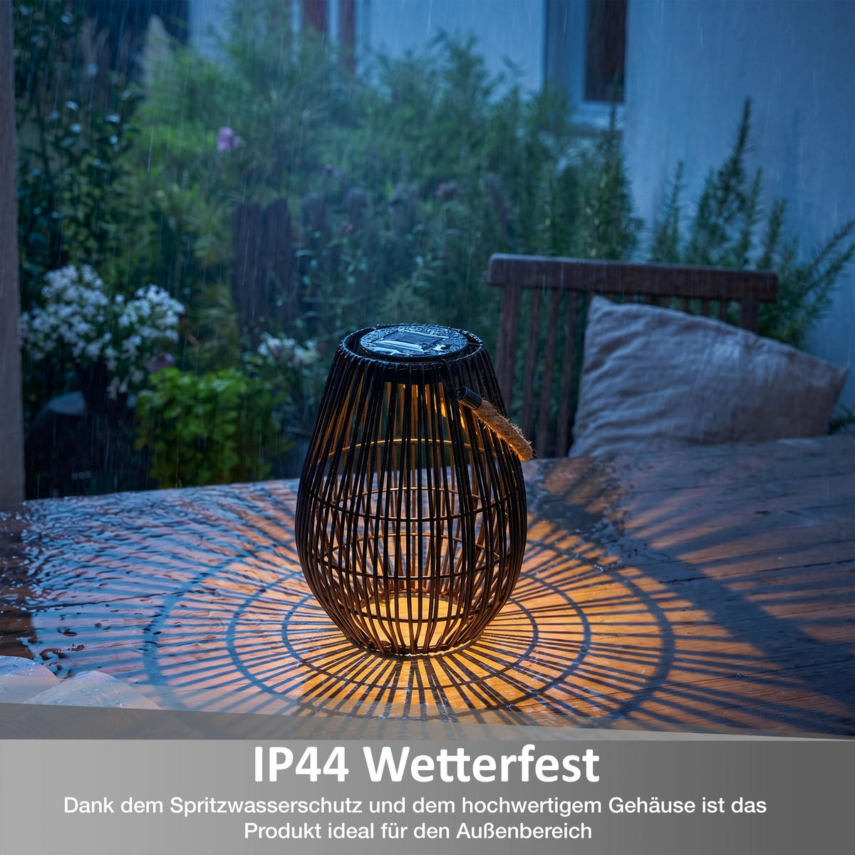 SOLAR-GEFLECHTLATERNE Oval Schwarz Ø18 5cmx24cm Kunststoff-Rattan-Metall - Schwarz, Metall (16/16/35cm) - Northpoint