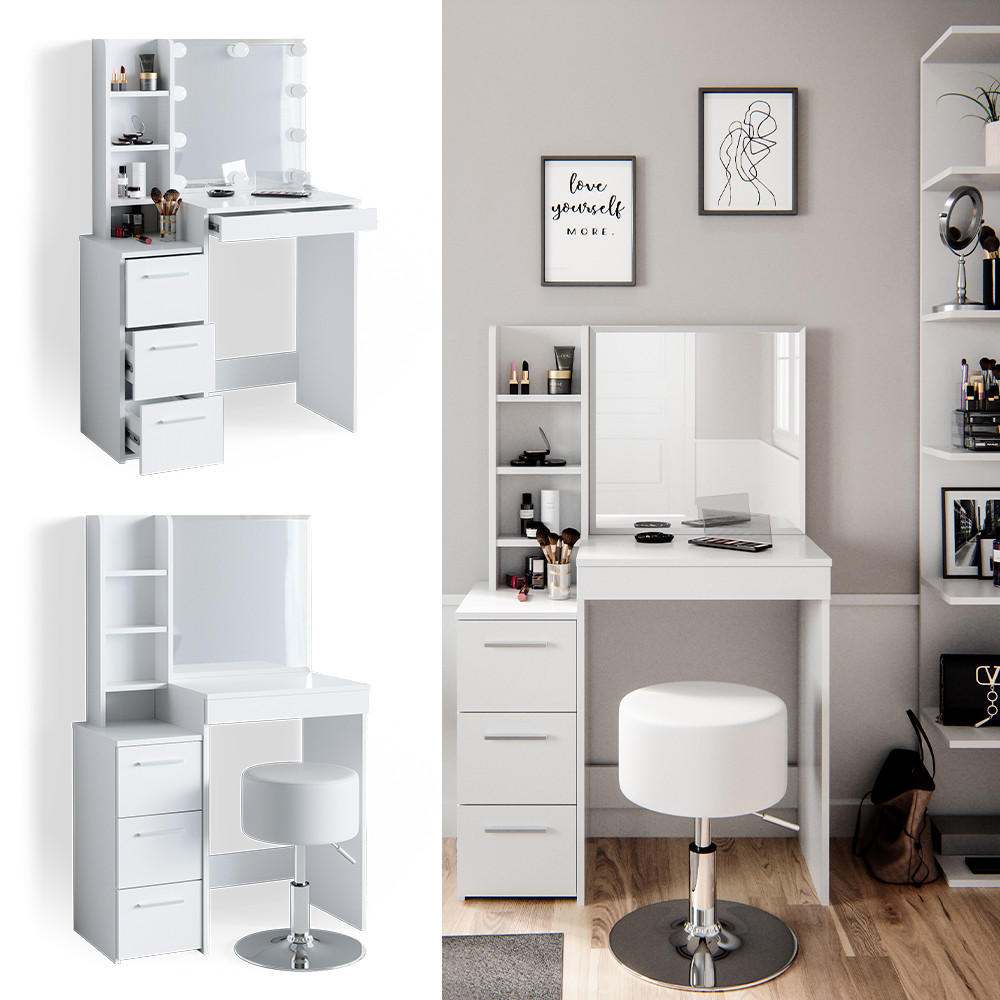 SCHMINKTISCH Meryl Weiß 79.9 cm mit Hocker - Weiß, Holzwerkstoff (40/127.4/79.9cm) - Vicco
