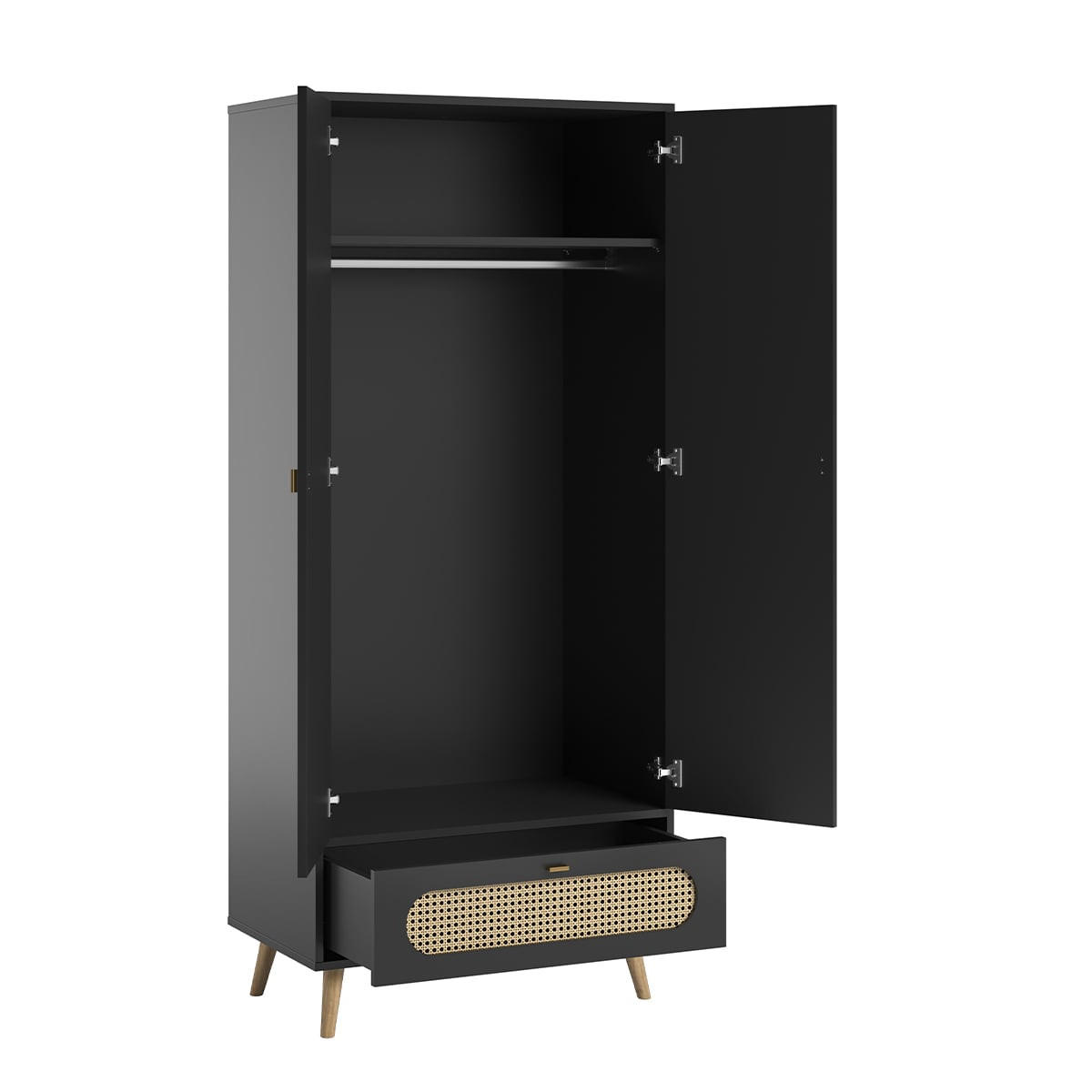 SCHRANK mit 2 Türen und 1 Schublade aus Rattan L85 x H195 cm - Canne - Schwarz, Holzwerkstoff (49/195/85cm) - Calicosy