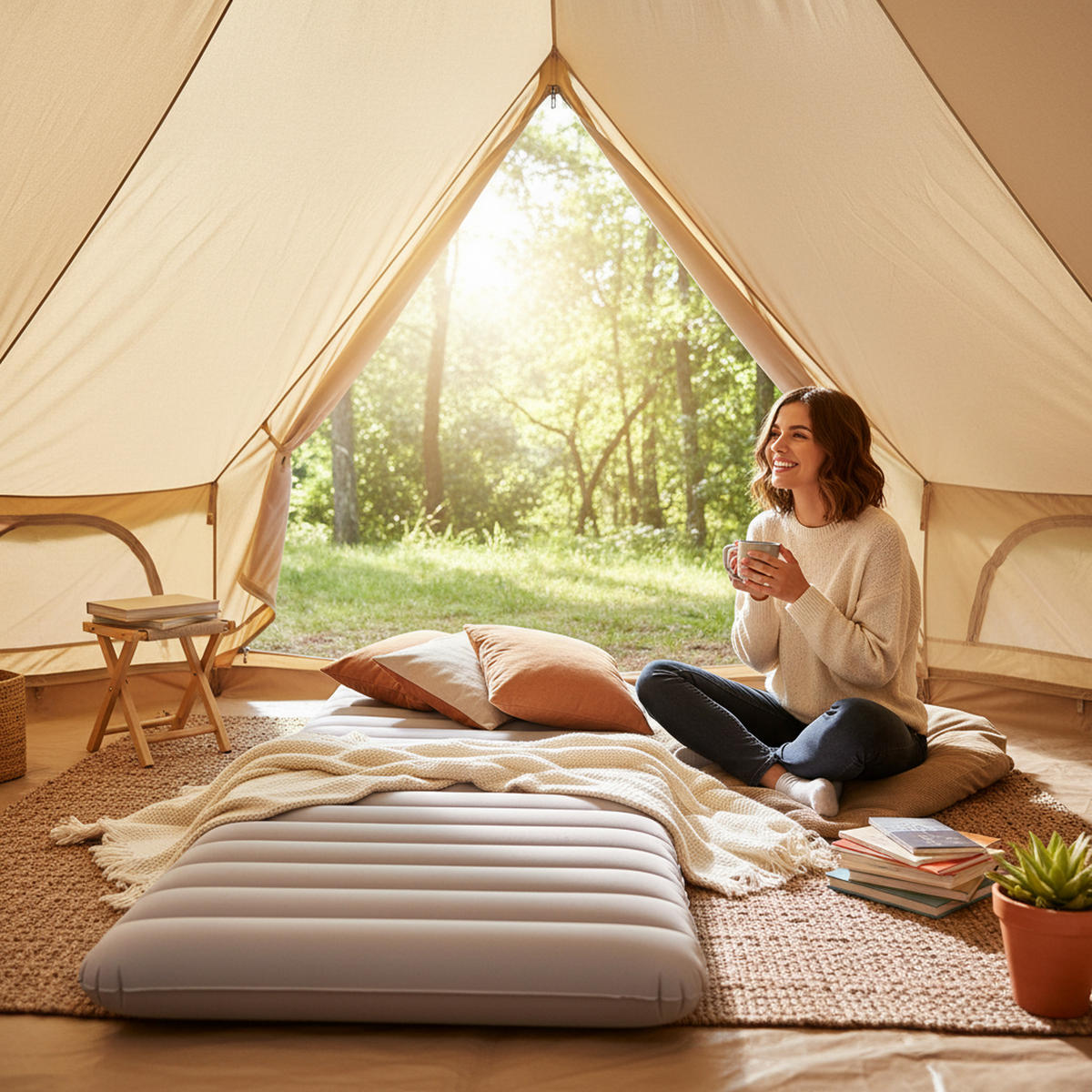 LUFTBETT Luftmatratze Camping 1 Person 183x71x12cm beige aufblasbar ohne Pumpe - Beige, Kunststoff (71/183cm) - Avenli