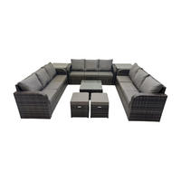 GARTENMÖBELGARNITUR mit KISSEN Polyrattan Dunkelgrau 11-Sitzer - Dunkelgrau/Grau, Glas/Kunststoff - Fimous