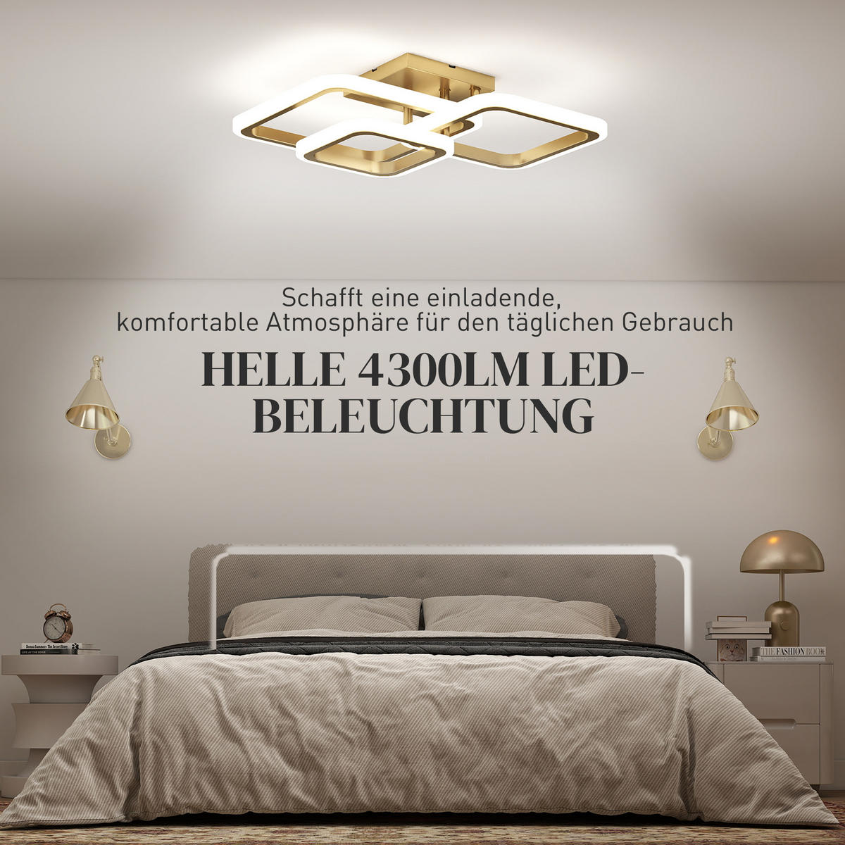 DECKENLEUCHTE LED 40W 4300LM 3500K/4500K/6000K Deckenlampe Wohnzimmerlampe - Goldfarben, Metall (48/46/13cm) - HOMCOM