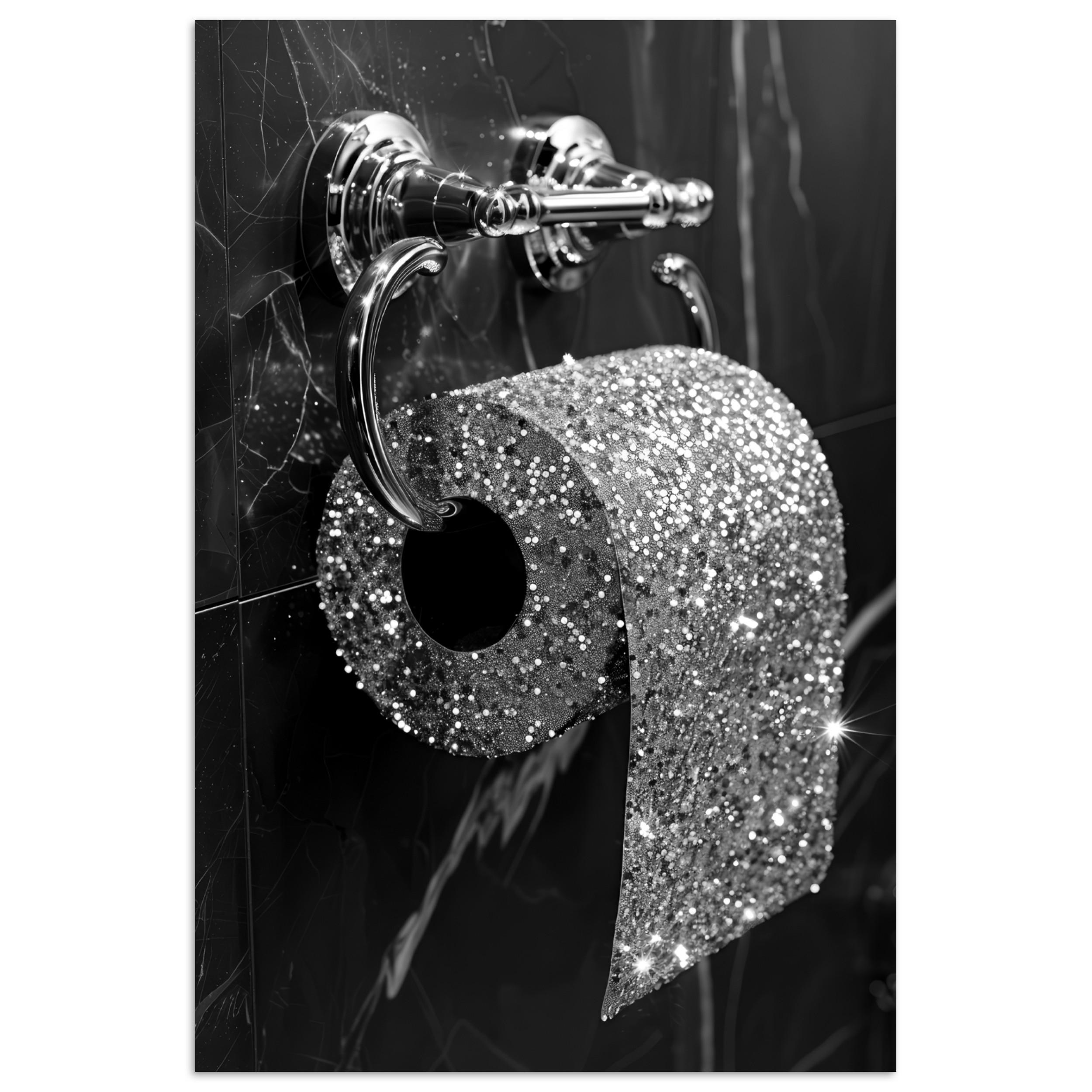 POSTER WC - Toilettenpapier - Schwarz und weiß - Glitter 20x30 cm - Silberfarben, Papier (20/30/0.1cm) - MuchoWow