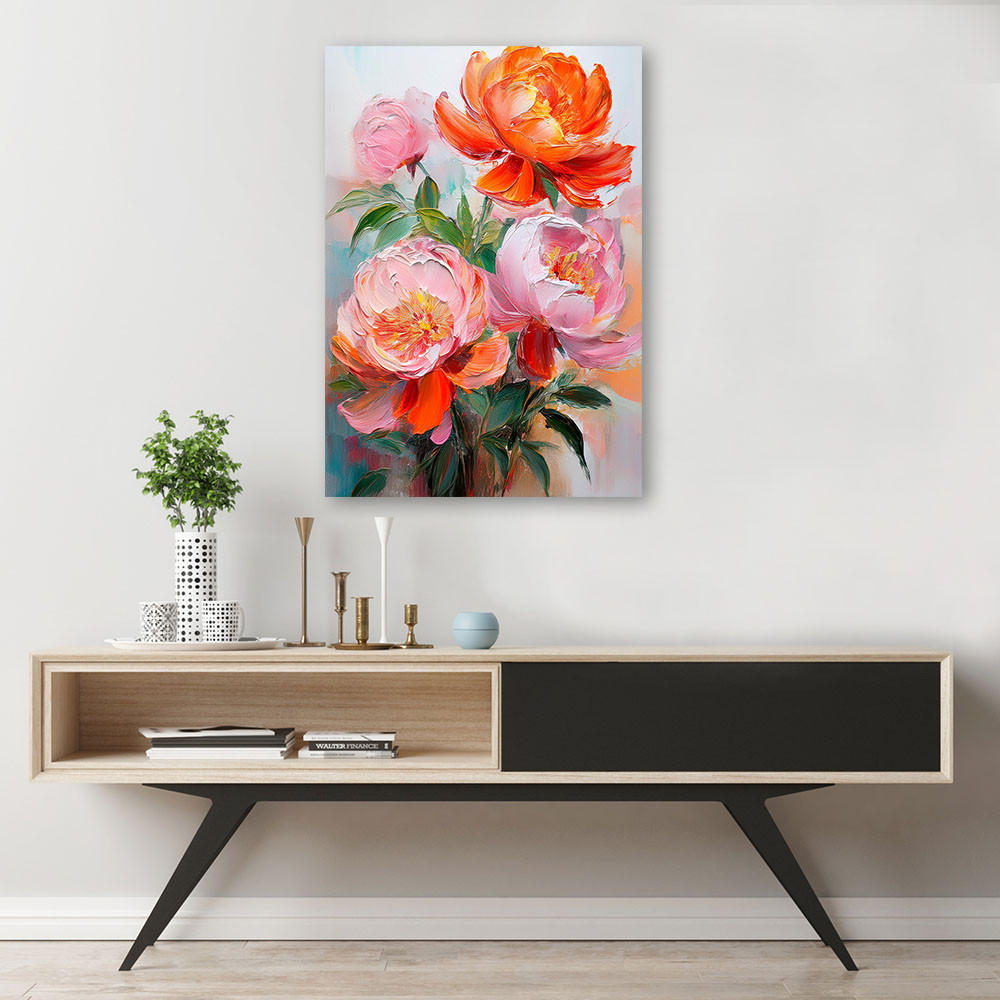 WANDBILD pfingstrosen blumen rosa natur - Pink, Textil (80/120cm) - Feeby