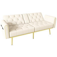 2-SITZER SCHLAFSOFA Samt Beige mit Verstellbarer Rückenlehne und Getränkehalter - Beige, Holzwerkstoff/Textil (175/73.5/89cm) - WISHDOR