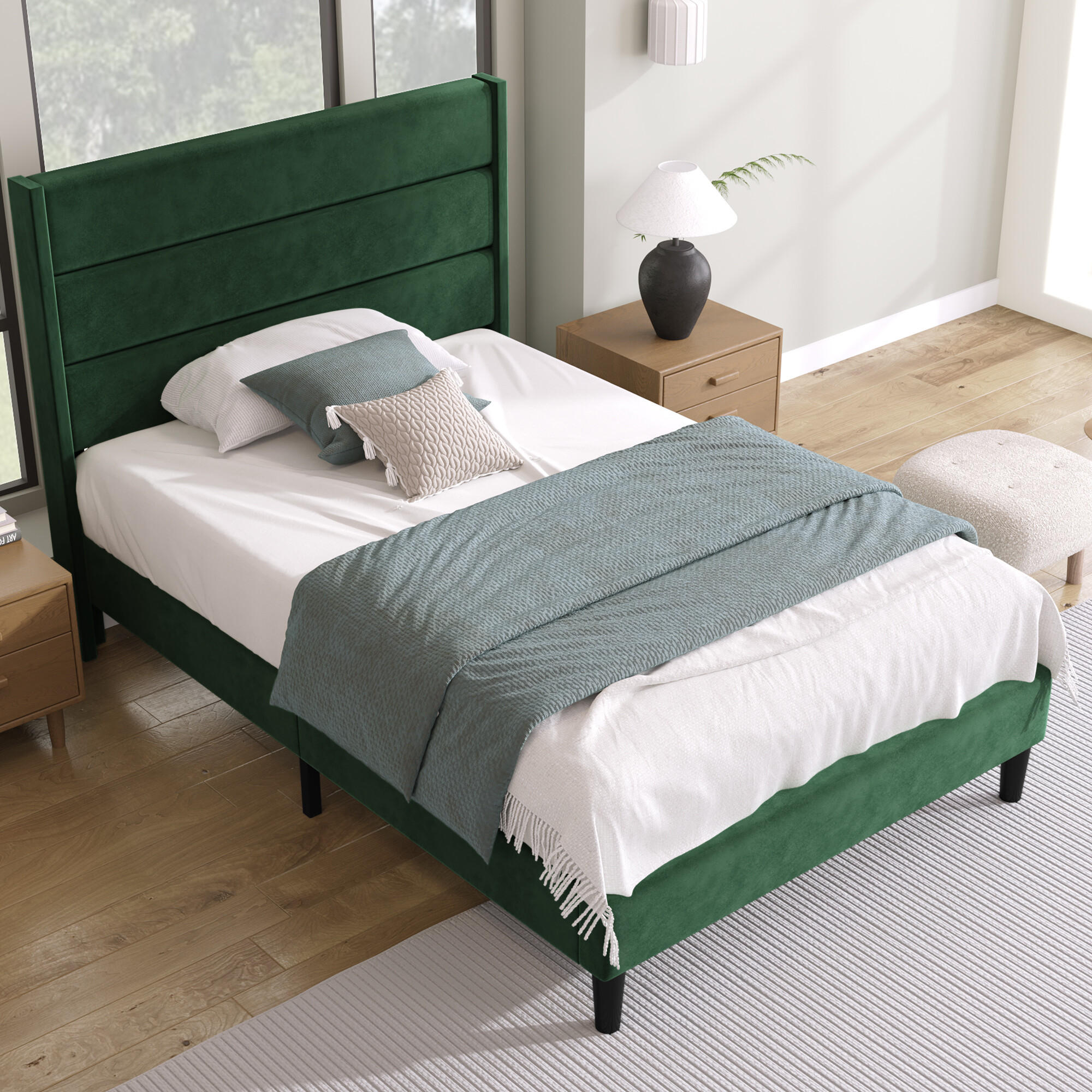 EINZELBETT Dunkelgrün 90/200 cm - Grün, Holzwerkstoff/Textil - Urban Meuble