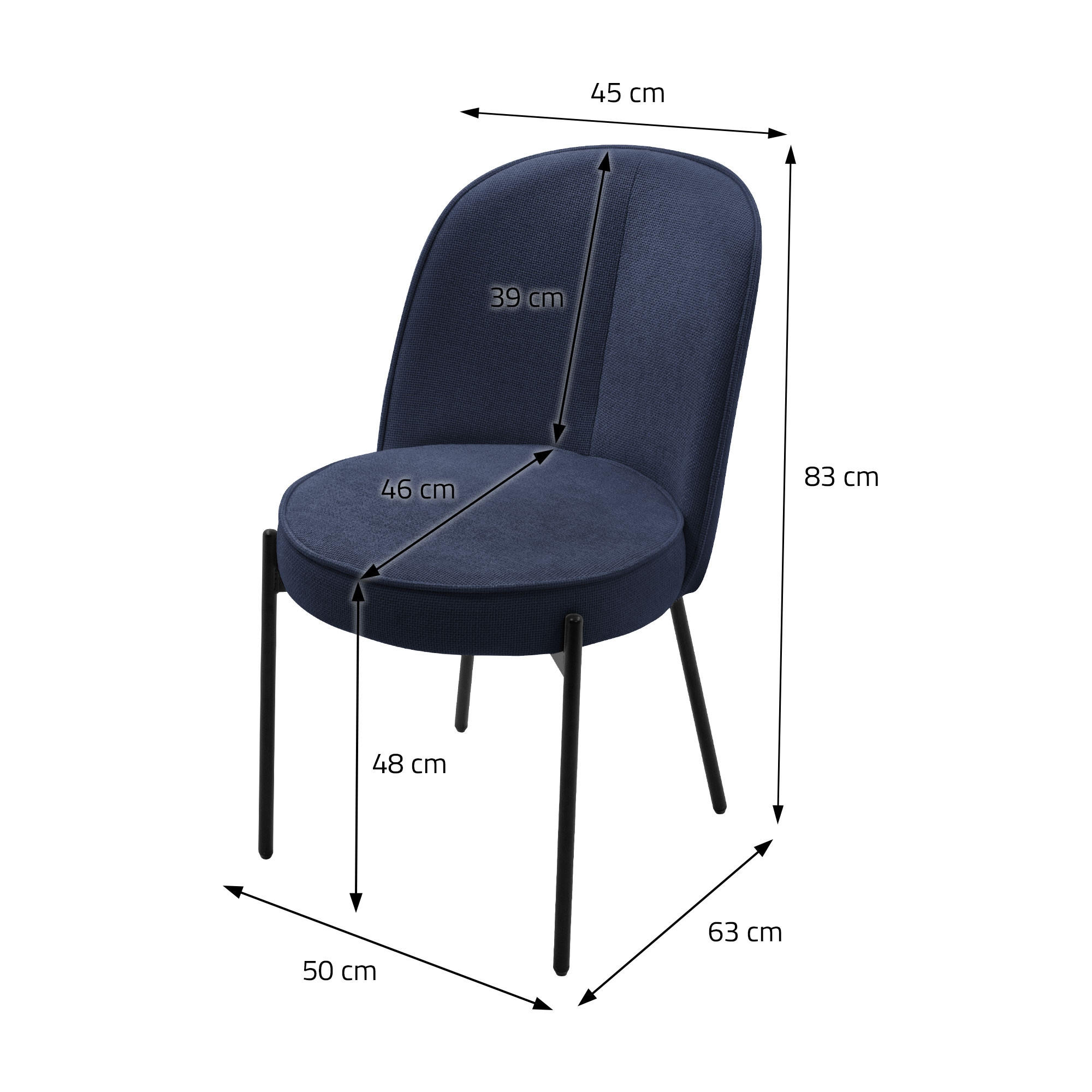 Thumbnail - Ml-Design Esszimmerstuhl, Dunkelblau, Textil, 50x83x63 cm, Esszimmer, Stühle, Esszimmerstühle, Vierfußstühle