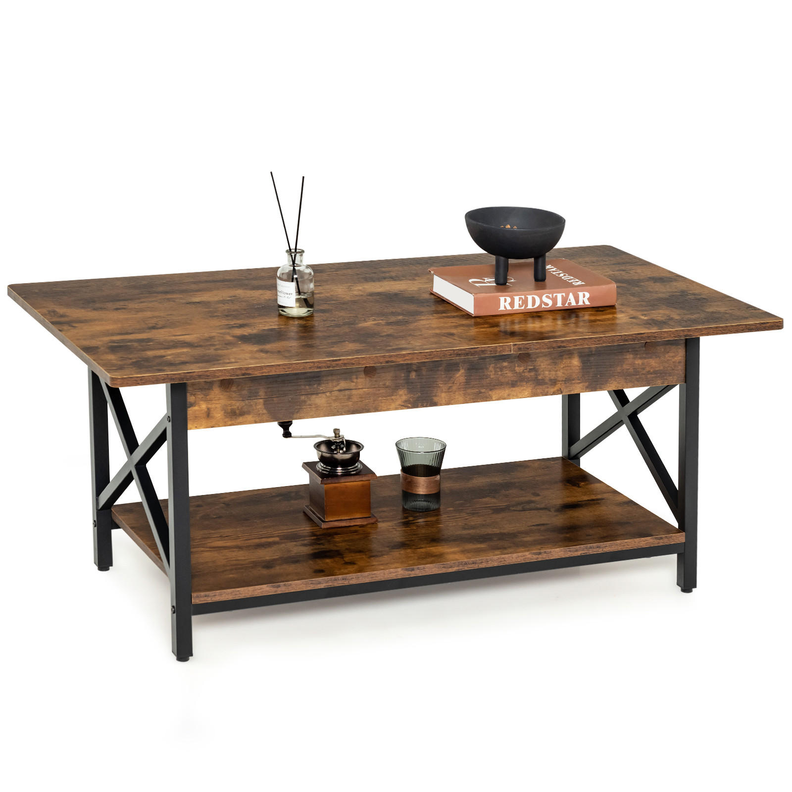 Costway Couchtisch Braun 110x48x60 cm