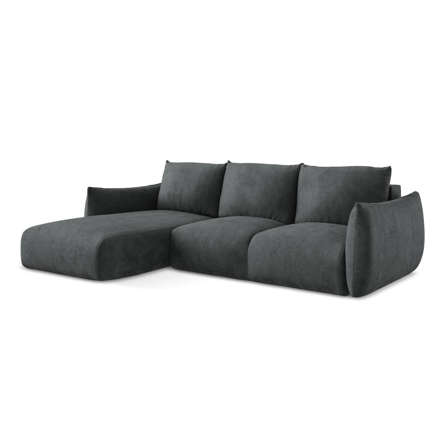 ECKSOFA mit Schlaffunktion links Chenille Stoff Grau - Dunkelgrau/Schwarz, Holzwerkstoff/Kunststoff (242/162cm) - LaMiaSofa
