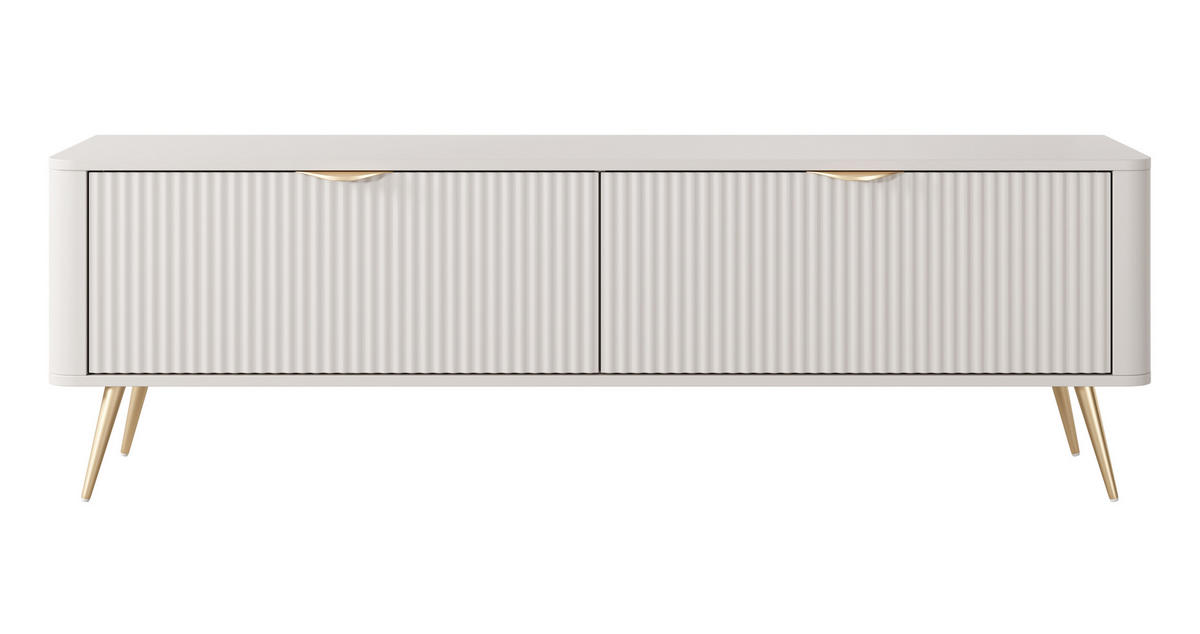 LOWBOARD Vespasia 2T Beige 163,2/51/38 cm – Geriffelten Fronten - Beige/Goldfarben, Holzwerkstoff/Metall (163.2/51/38cm) - AX Living