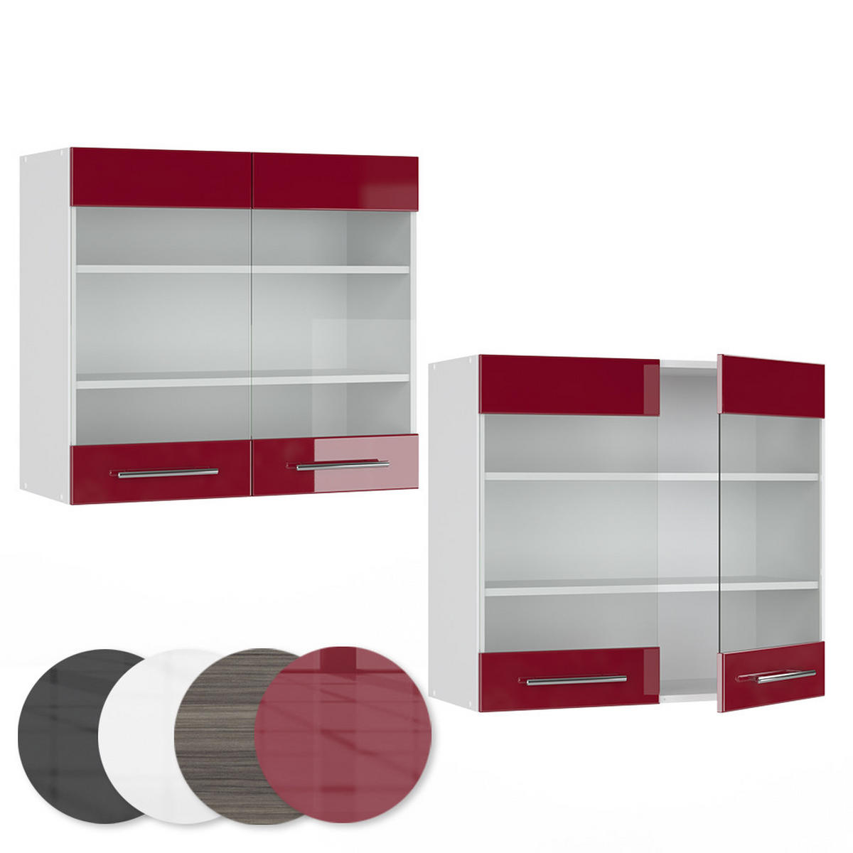 KÜCHENGLASSCHRANK Fame-Line Bordeaux Hochglanz 80 cm - Bordeaux/Weiß, Holzwerkstoff (80/72/34.1cm) - Vicco