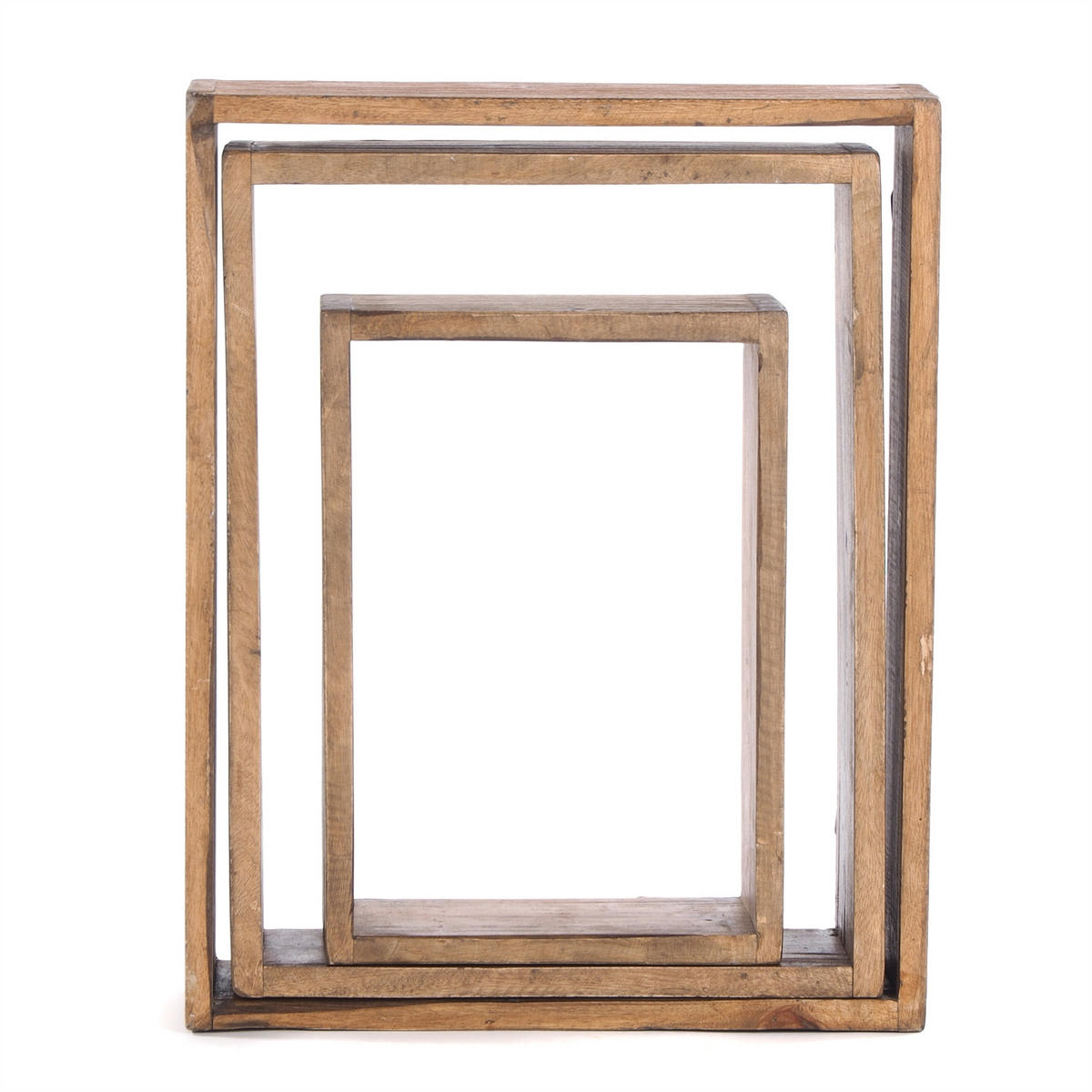 WANDREGAL-SET CUBEN 3-tlg Recyclingholz massiv, 3 Größen 01 natur-vintage - Naturfarben, Holz (40/50/11cm) - DESIGN DELIGHTS