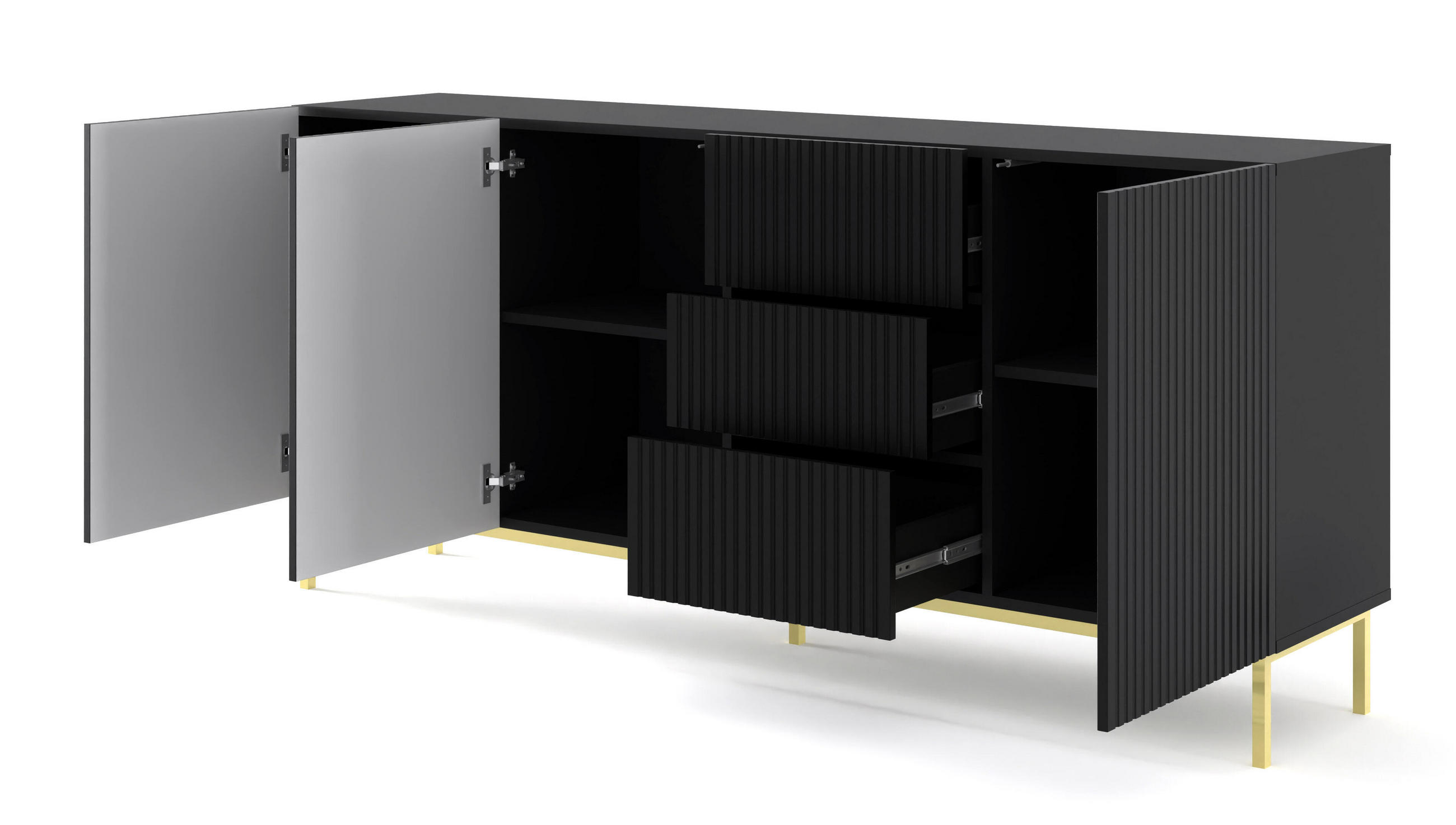 SIDEBOARD SCHWARZ - Goldfarben/Schwarz, Holzwerkstoff (200/89/42cm) - FURNLUX