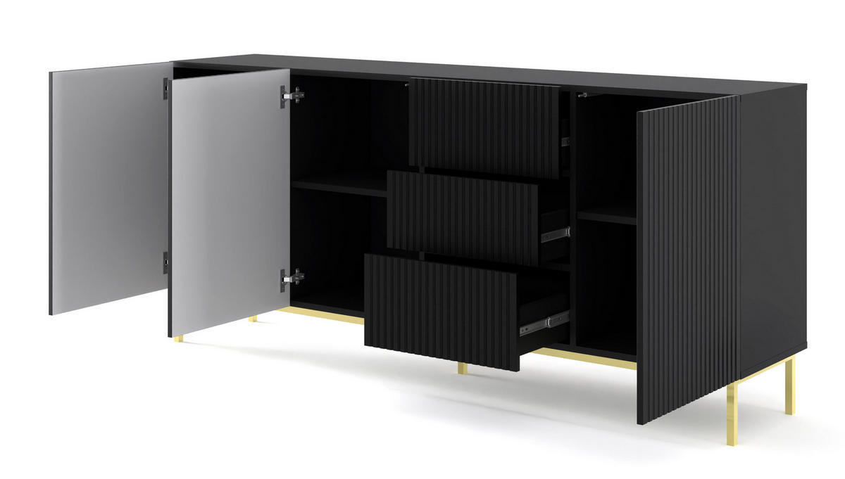 SIDEBOARD SCHWARZ - Goldfarben/Schwarz, Holzwerkstoff (200/89/42cm) - FURNLUX