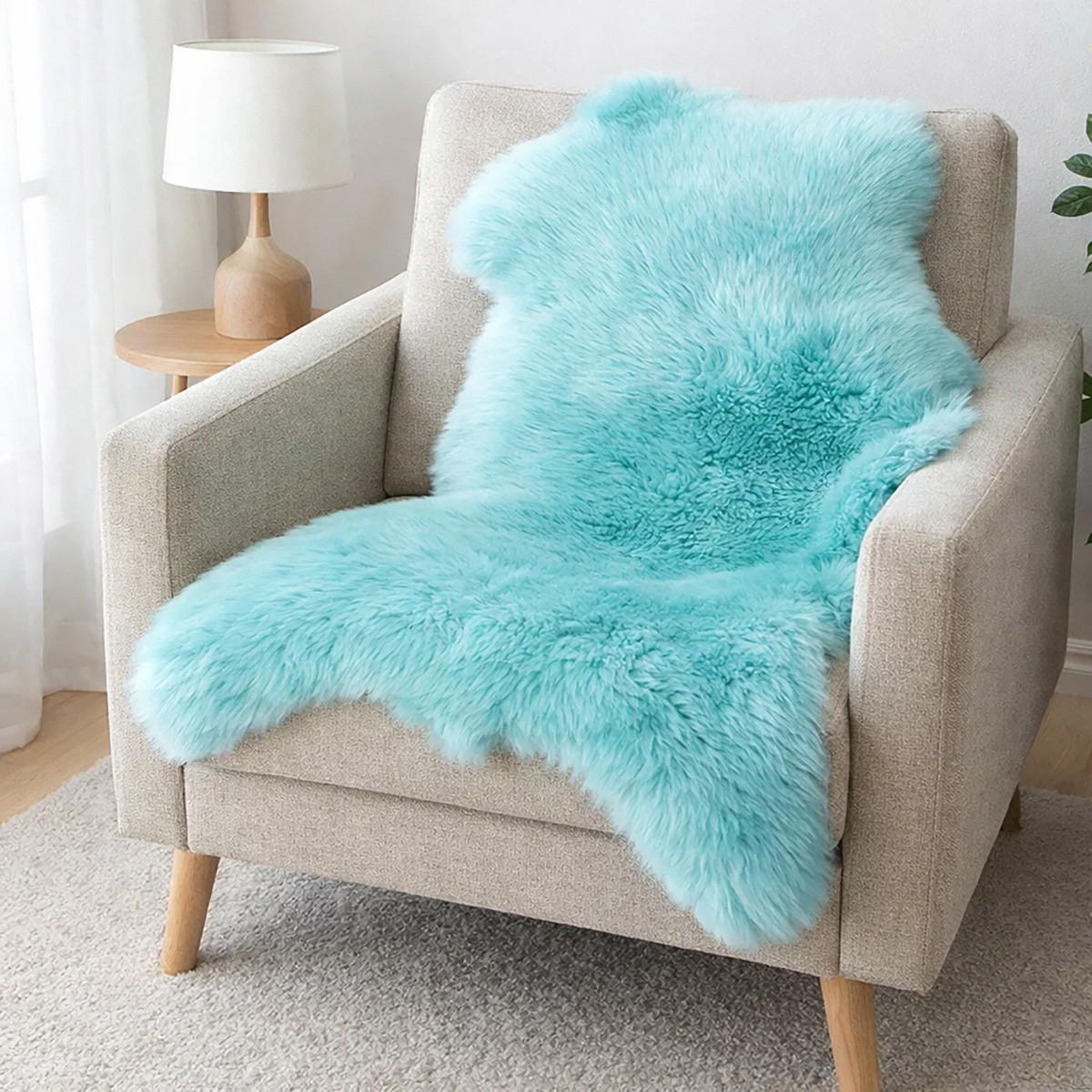 FELL Öko Lammfell Schaffell Türkis Hellblau ca. 90 cm - Türkis/Hellblau, Fell (50/90cm) - Provellus