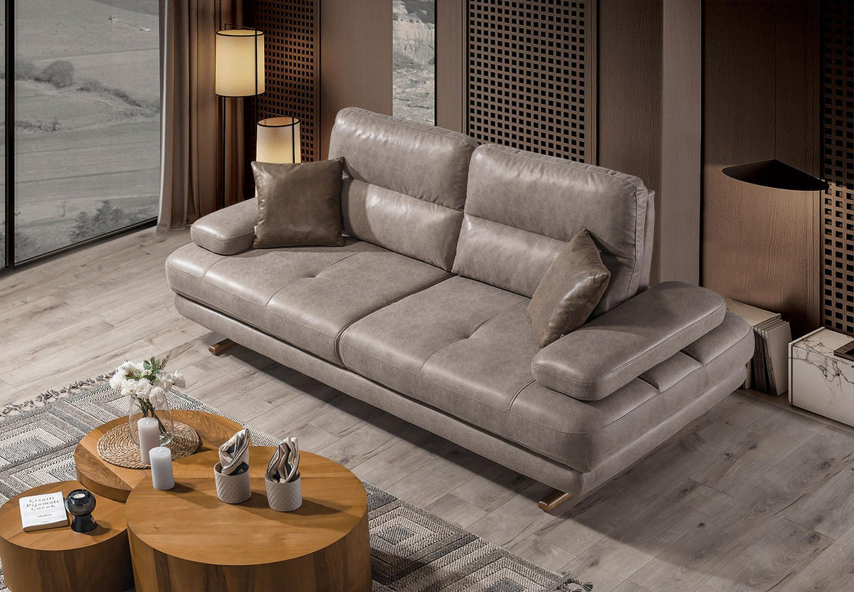 SITZGARNITUR Energy Grau-Seidengrau Stellvariante:3+3+1 - Braun, Holz (235/90/105cm) - Villa Möbel