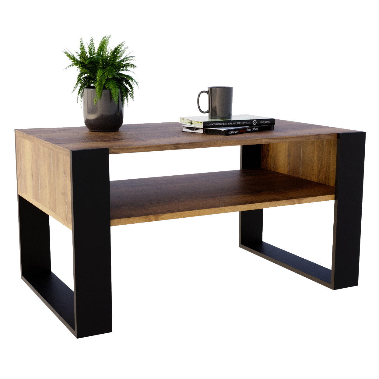 COUCHTISCH KARO 92 - Alteiche/Schwarz, Holz (53.6/92/45cm) - Mat-Haus