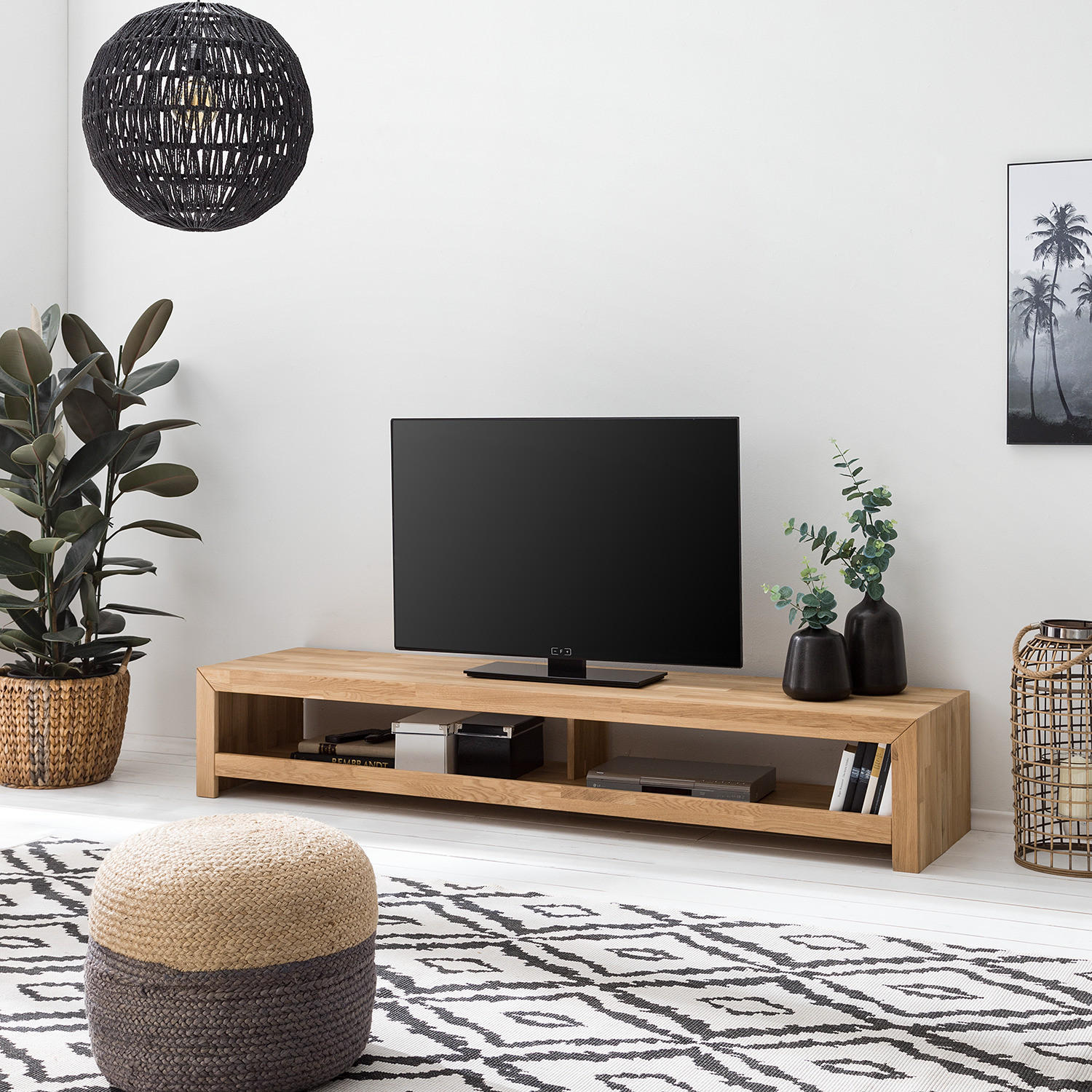 TV-LOWBOARD - Massivholz - Eichefarben, Holz (140/35/50cm) - home24