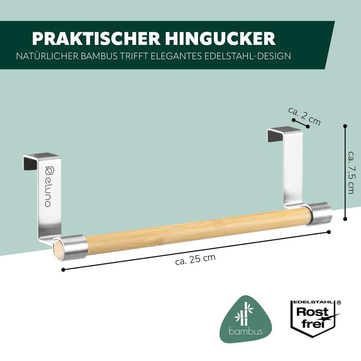 GESCHIRRHANDTUCHHALTER, Edelstahl, Bambus - Edelstahlfarben, Metall (25/7.5/6cm) - eluno