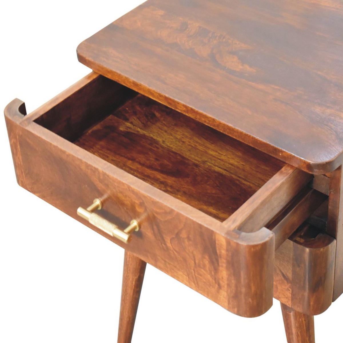 NACHTTISCH T-Bar Nordic Style, Braun - Messingfarben/Braun, Mangoholz/Holz (35/58/45cm) - Artisan Furniture