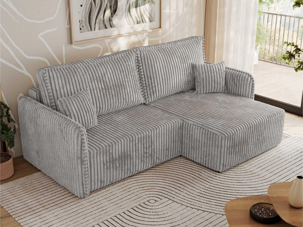 ECKSCHLAFSOFA MESTO L Hellgrau Cord - rechts - Hellgrau/Schwarz, Kunststoff/Textil (147/227cm) - MKS