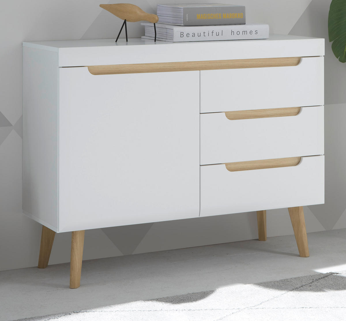 SIDEBOARD weiß, Eiche, skandinavisch 107 cm, Kommode mit Soft-Close-Funktion - Eichefarben/Weiß, Holz/Holzwerkstoff (107/83/40cm) - Furn.Design