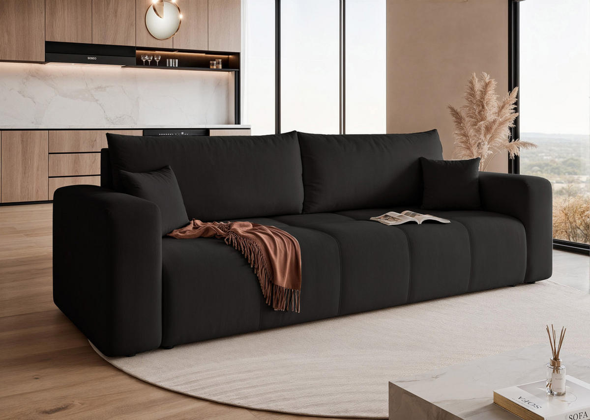 SCHLAFSOFA PEDRO mit Bettkasten Schwarz - Schwarz, Holzwerkstoff/Kunststoff (244/79/93cm) - Idohome