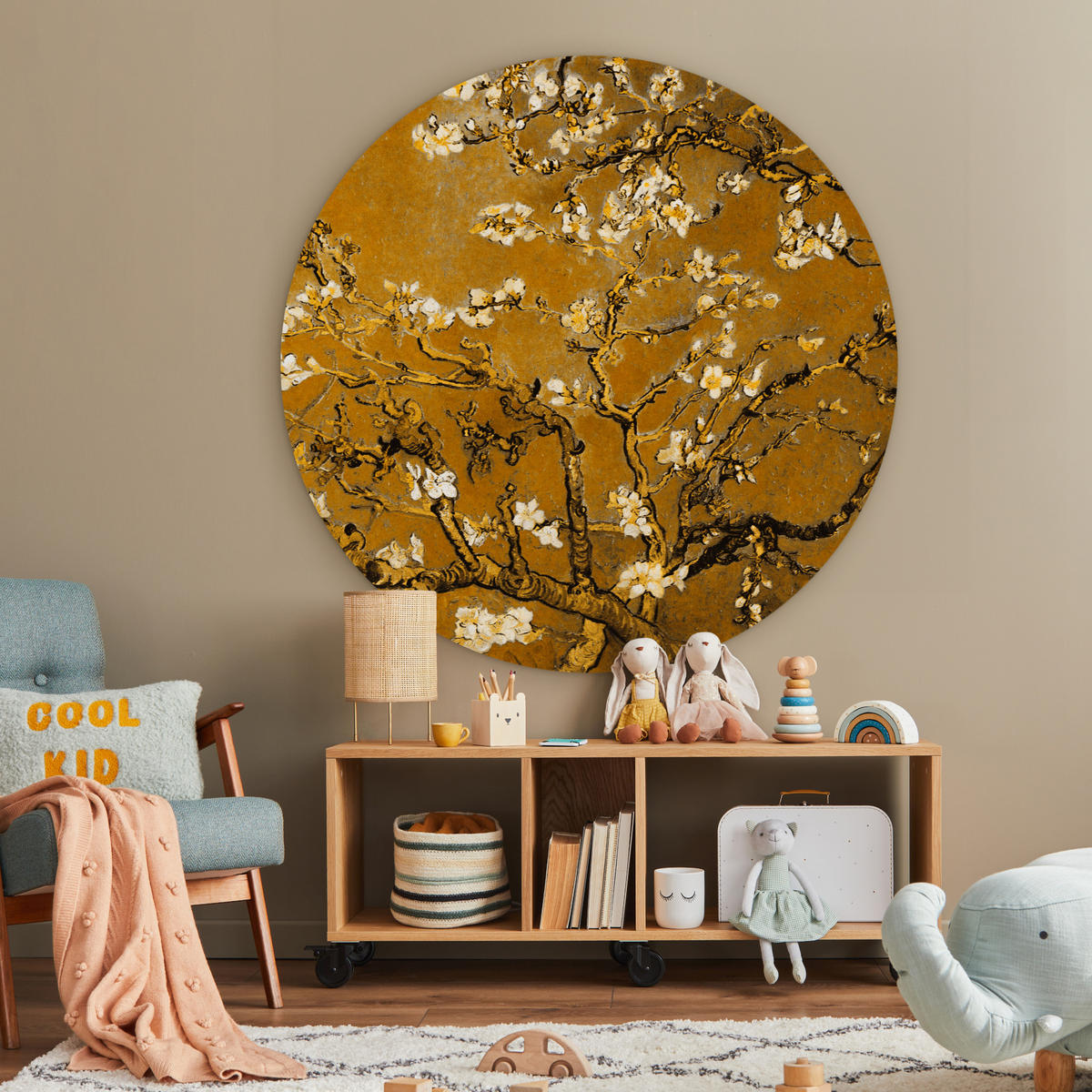 WANDBILD Mandelblüte - Kunst - Van Gogh - Gold 150x150 cm - Wengefarben, Kunststoff (150/150cm) - MuchoWow