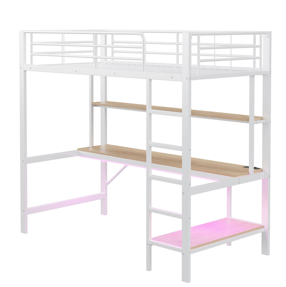 HOCHBETT 90/200 cm Weiß aus Metall mit Schreibtisch - Weiß, Metall (90/200cm) - OKMYHOME