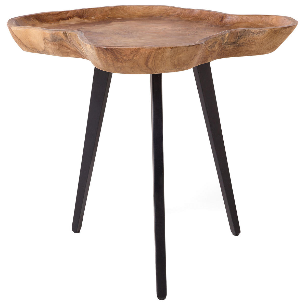 BEISTELLTISCH Teakholz hellbraun Elsa - Hellbraun/Schwarz, Holz (56/60/51cm) - Beliani