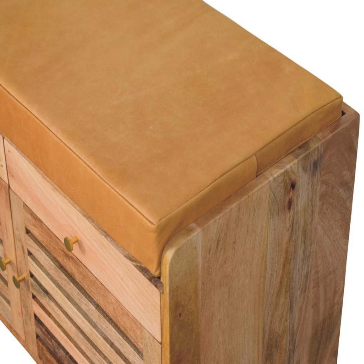 KLOP za čevlje v hrastovem videzu, 2 predala, 4 police, 2 vrati, svetlo rjava - svetlo rjava, les/usnje (85/56/40cm) - Artisan Furniture