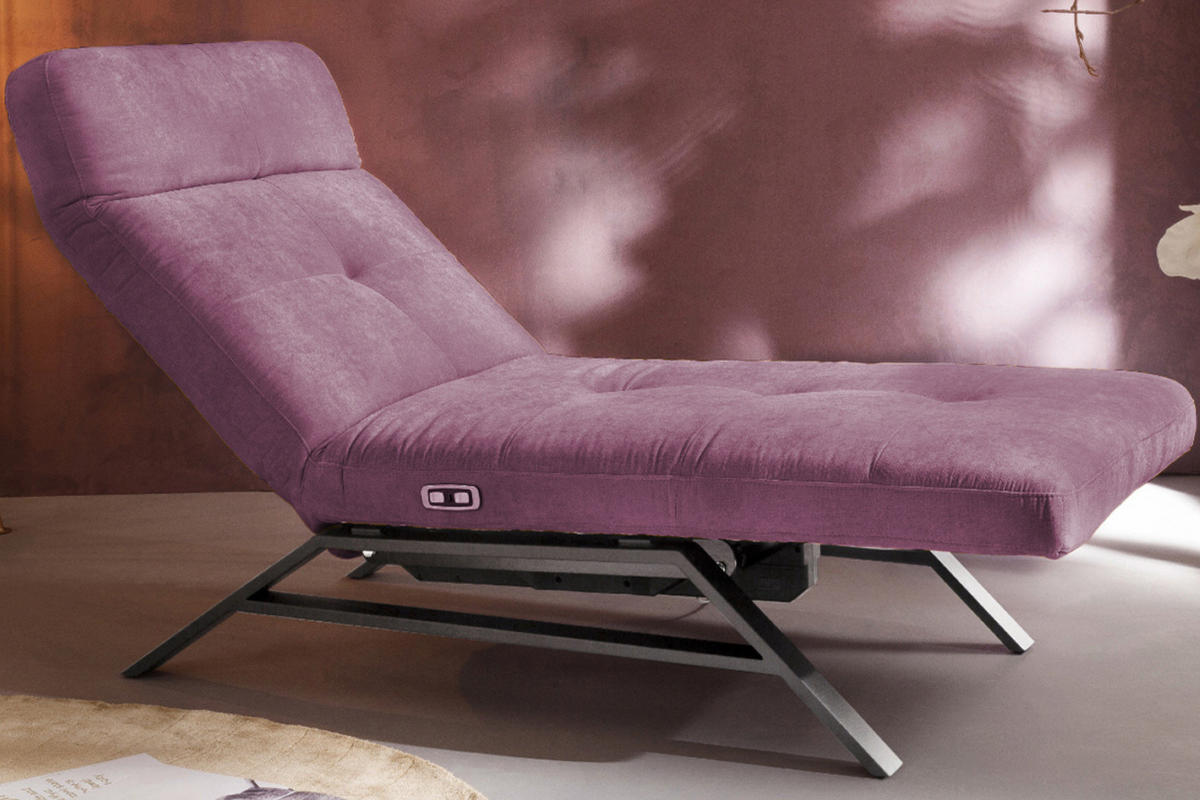LIEGE MIT MOTORISCHER RELAXFUNKTION AMERIVA Violett Velvet Relaxfunktion - Silberfarben/Violett, Textil (80/110/158cm) - KAWOLA